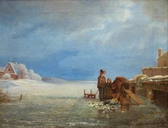 Escena invernal con figuras en el hielo por Bengt Nordenberg, Firmado, Envío gratuito