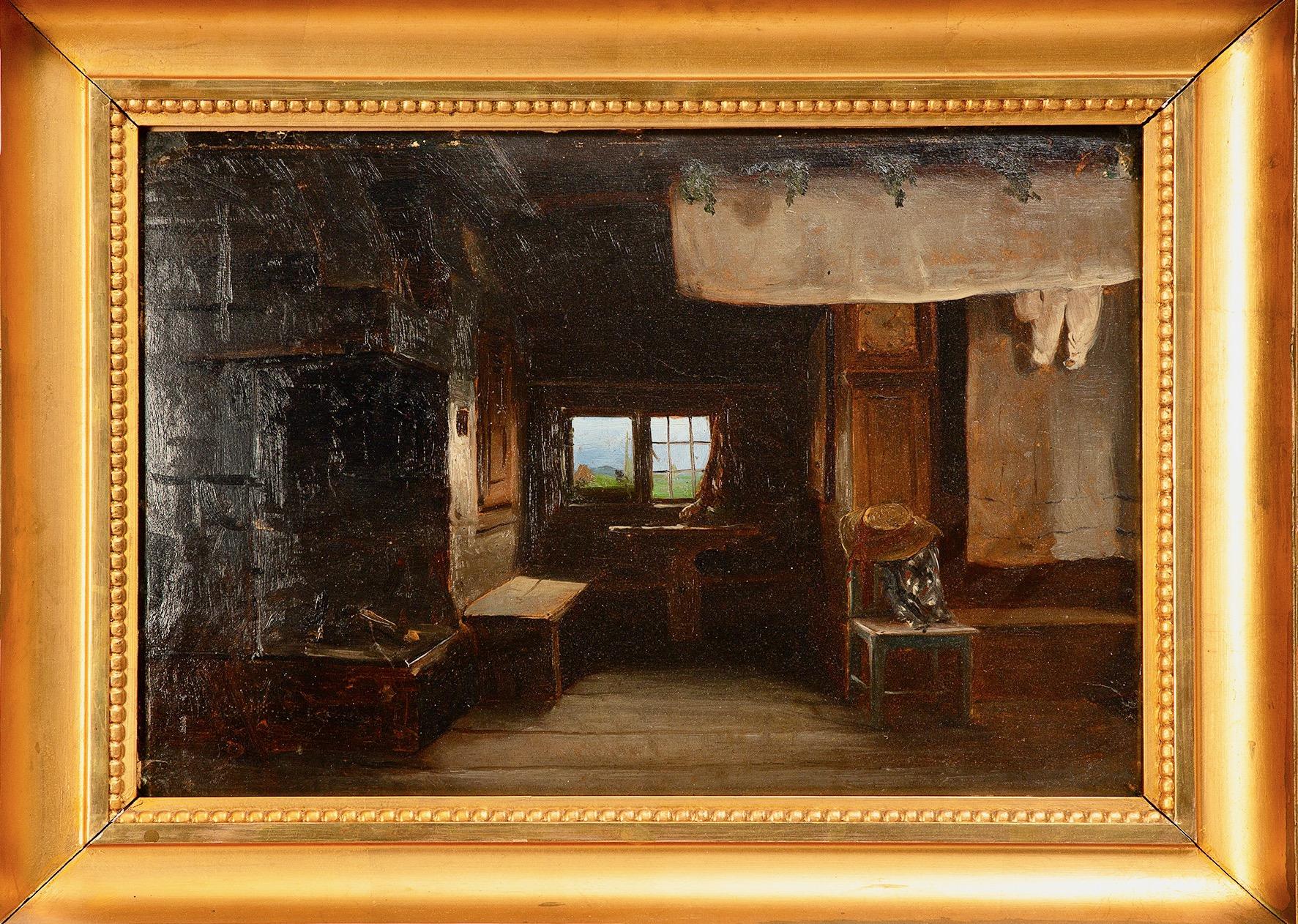 Swedish Bengt Nordenberg, 19th century Study of an Interior, oil on cardboard. For Sale