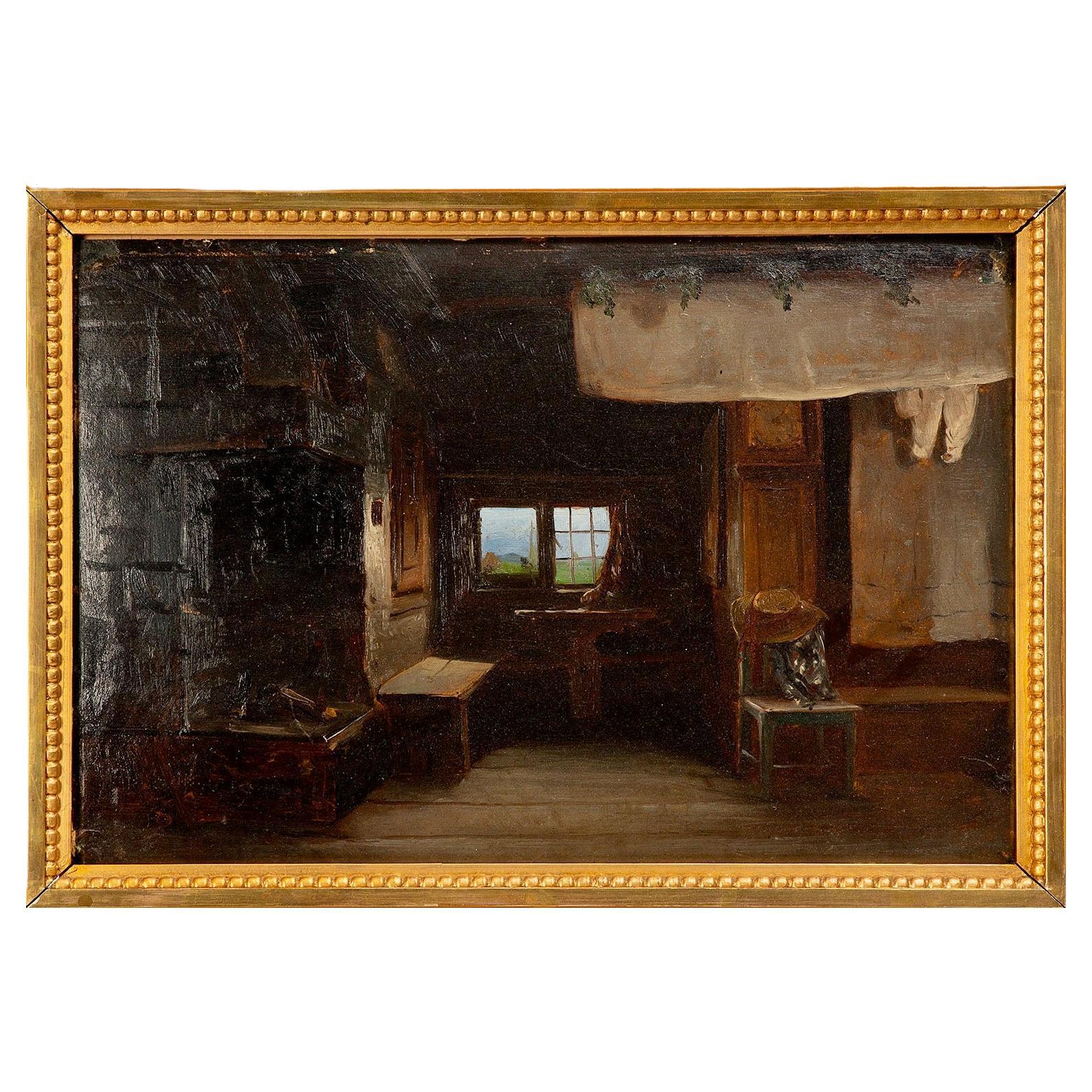 Bengt Nordenberg, 19th century Study of an Interior, oil on cardboard. For Sale