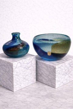 Vaso e ciotola in vetro artistico "Abstracta" di Bengt Orup per Johansfors, Svezia, anni '60, Si