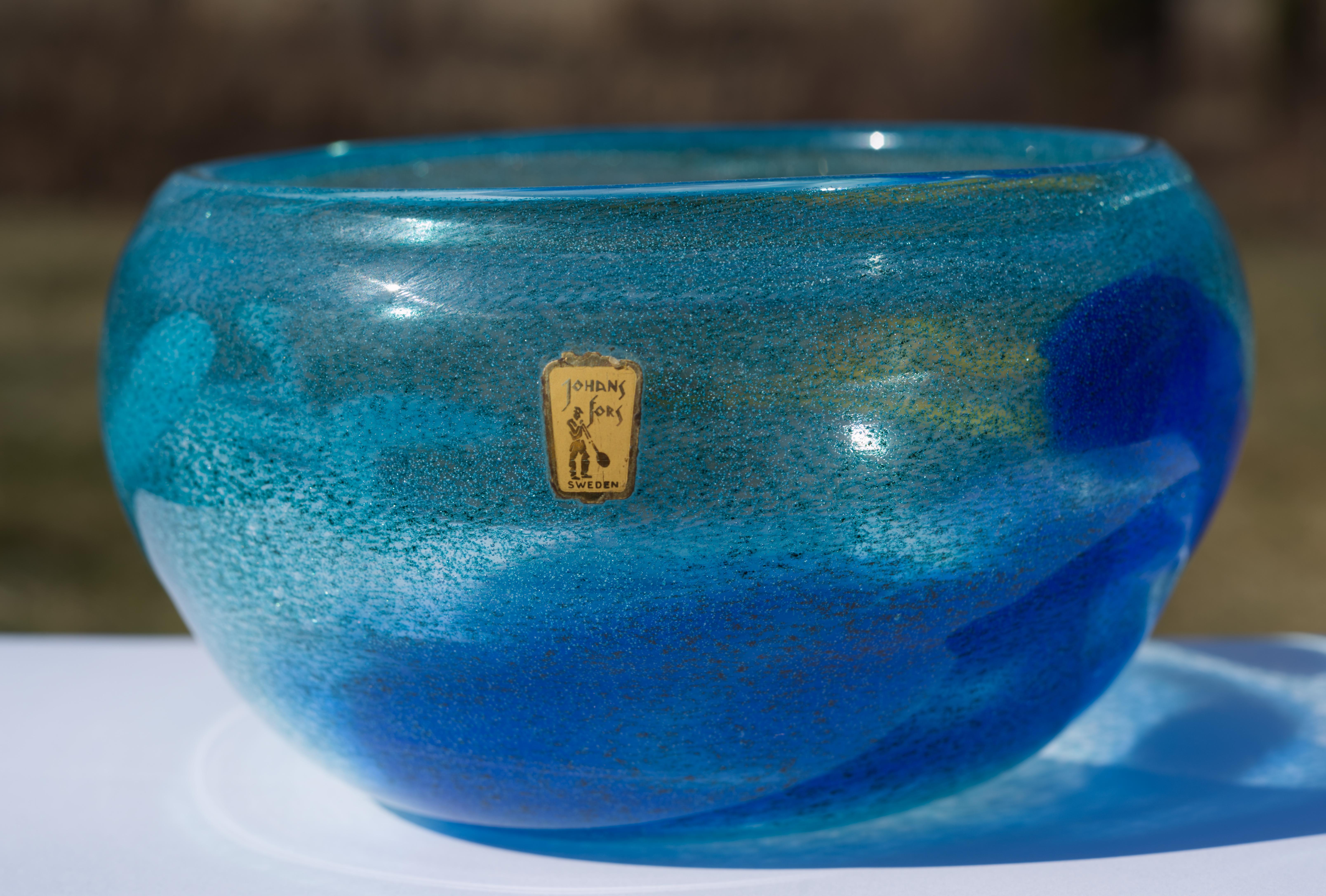 Swedish Bengt Orup for Johansfors Sweden Modernist Blue Art Glass Vase For Sale