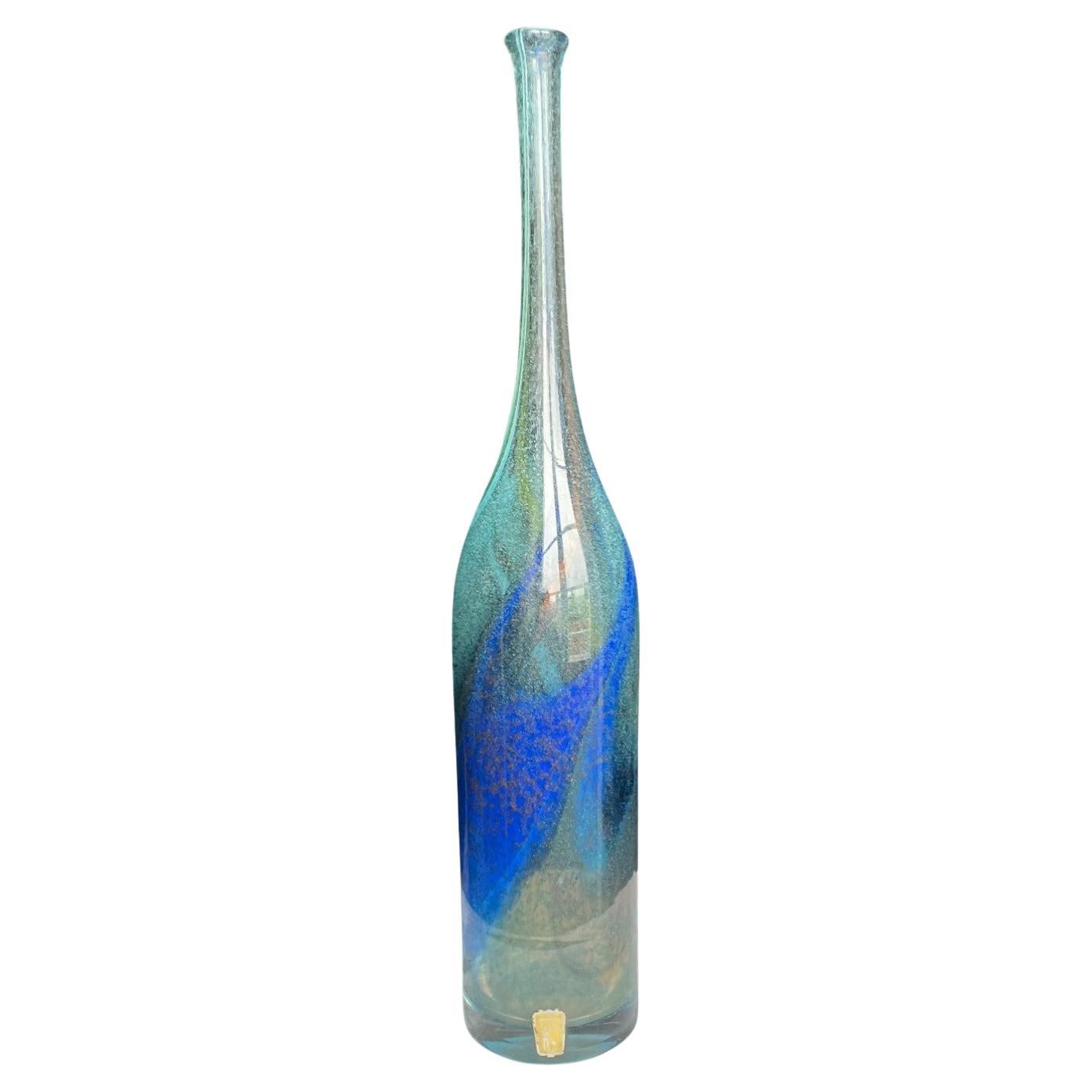 Bengt Orup for Johansfors Tall Blue Art Glass Vase, 1960s