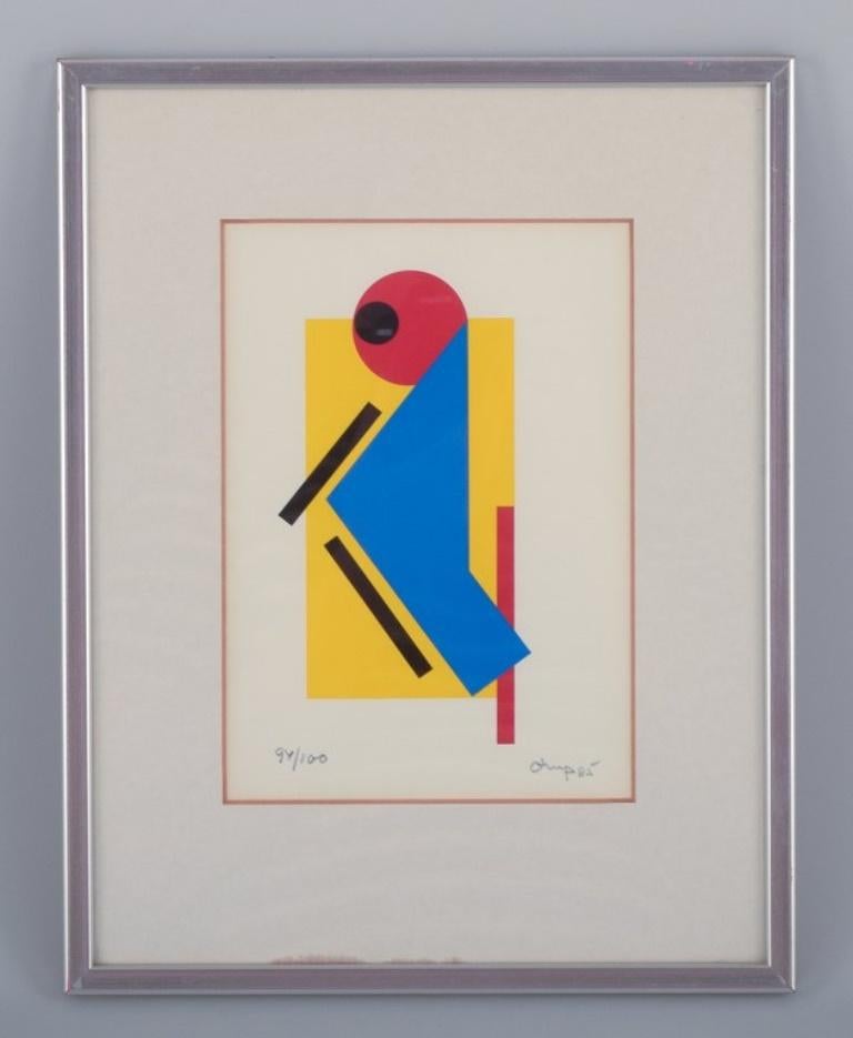Moderne Bengt Orup, artiste suédois classé  Lithographie en couleur. Composition géométrique. en vente