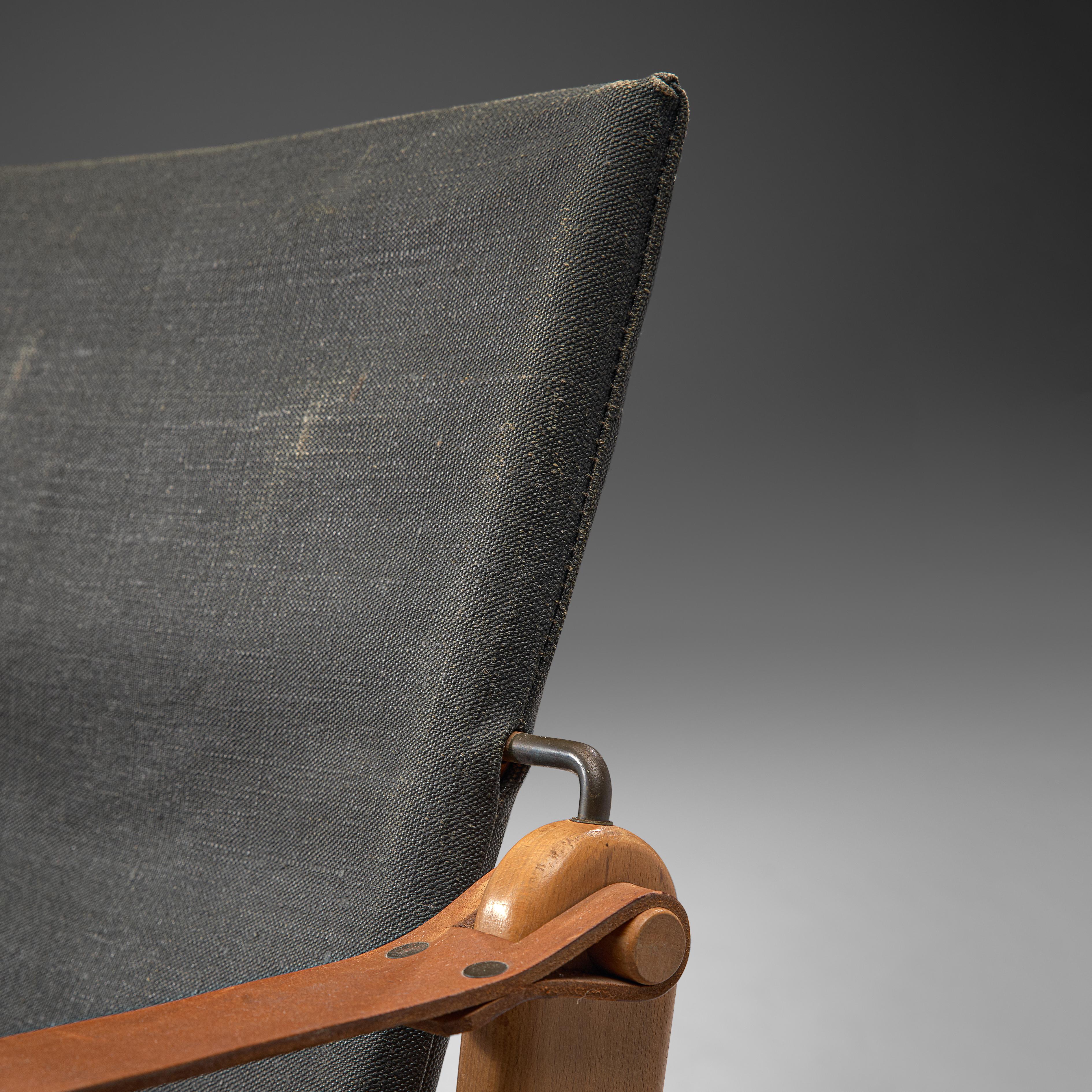 Scandinavian Modern Bengt Ruda 'Cikada' Safari Chairs in Canvas, Leather and Beech