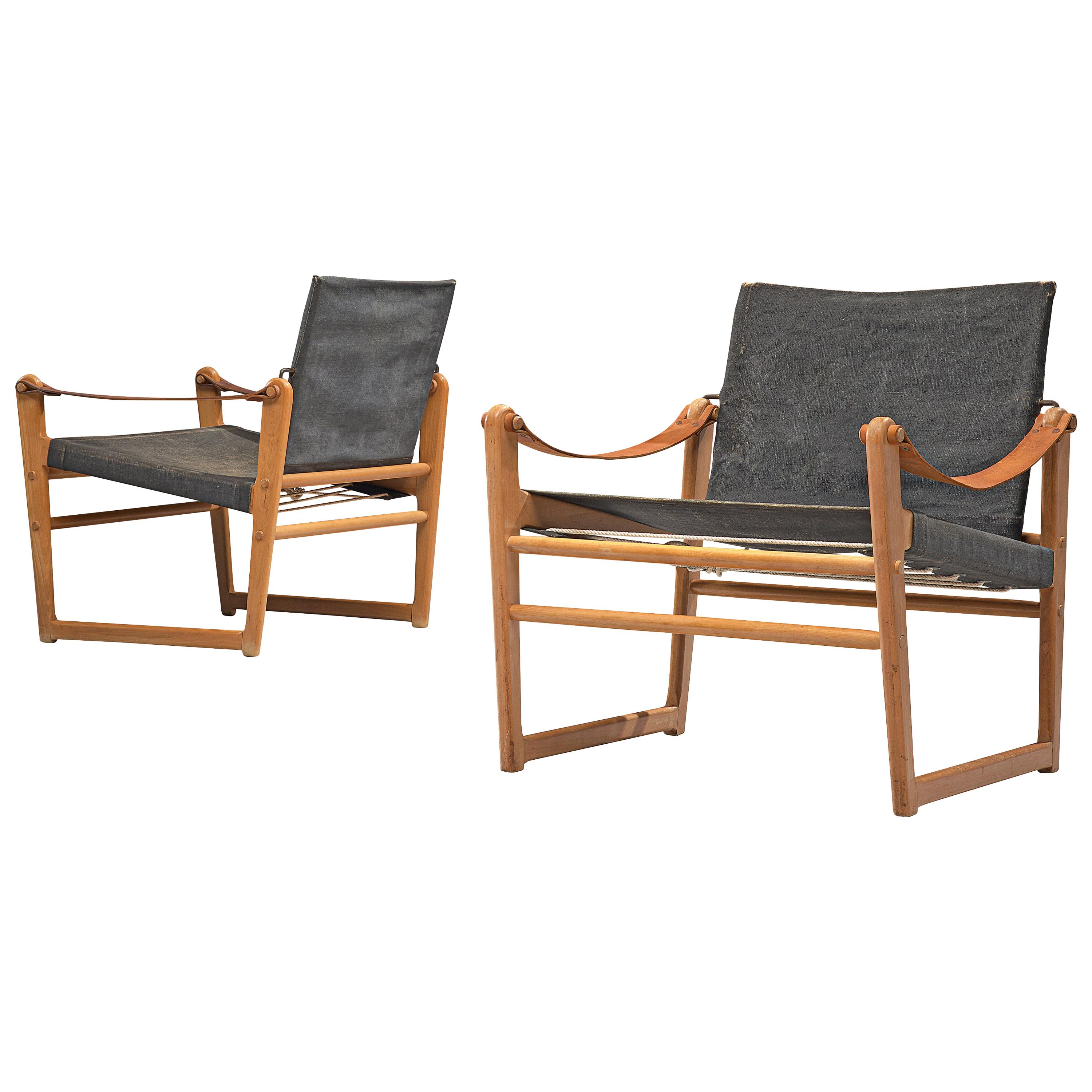 Bengt Ruda 'Cikada' Safari Chairs in Canvas, Leather and Beech