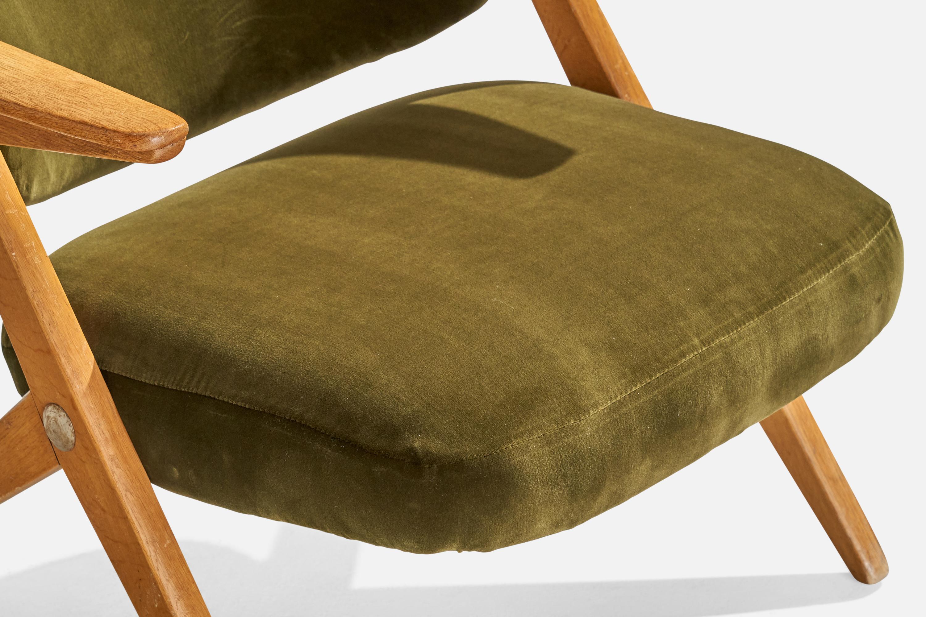 Bengt Ruda, Lounge Chairs, Oak, Velvet, Sweden, 1950s For Sale 4