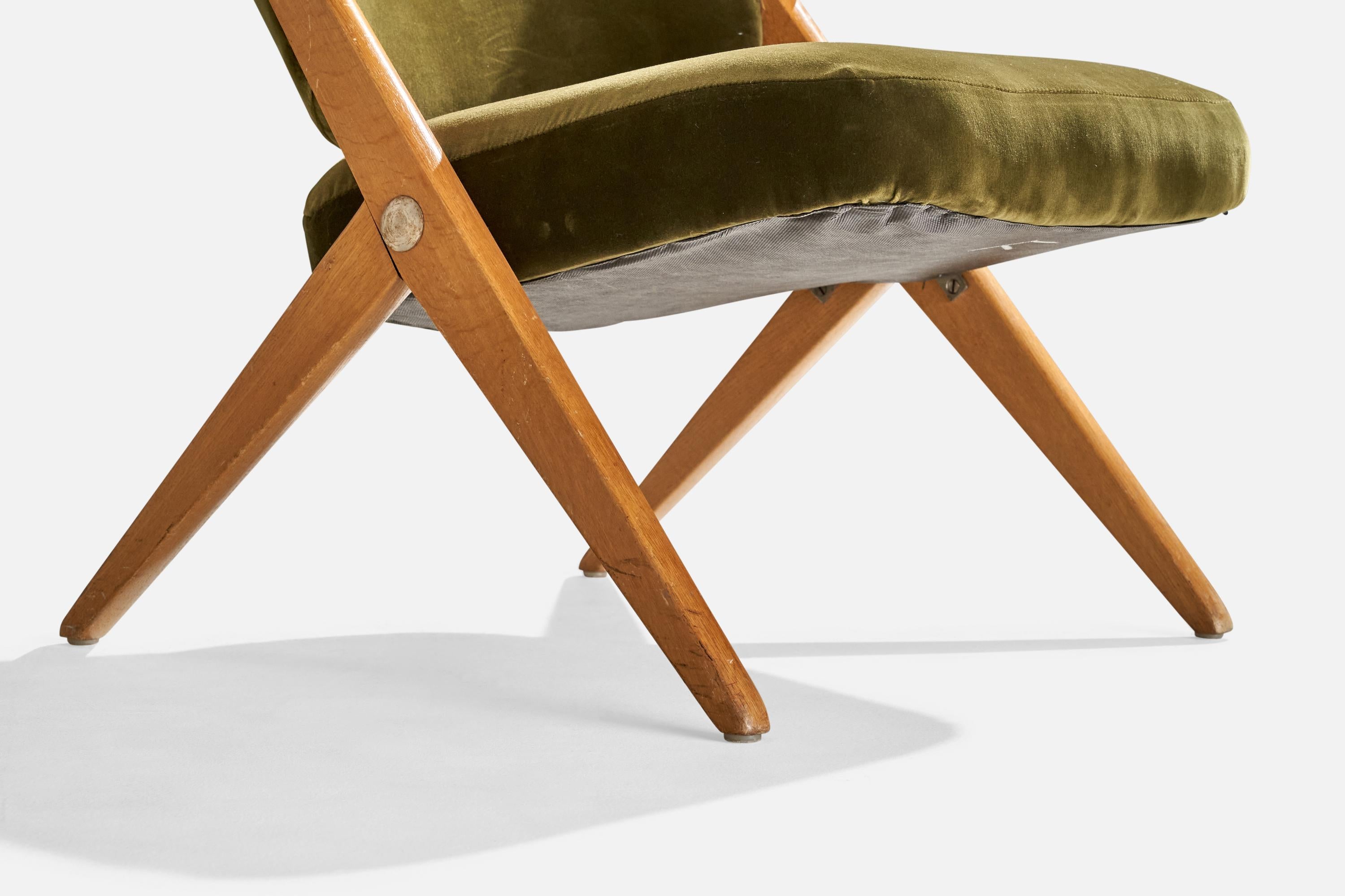 Bengt Ruda, Lounge Chairs, Oak, Velvet, Sweden, 1950s For Sale 5