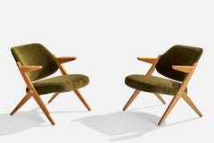 Bengt Ruda, Lounge Chairs, Oak, Velvet, Sweden, 1950s