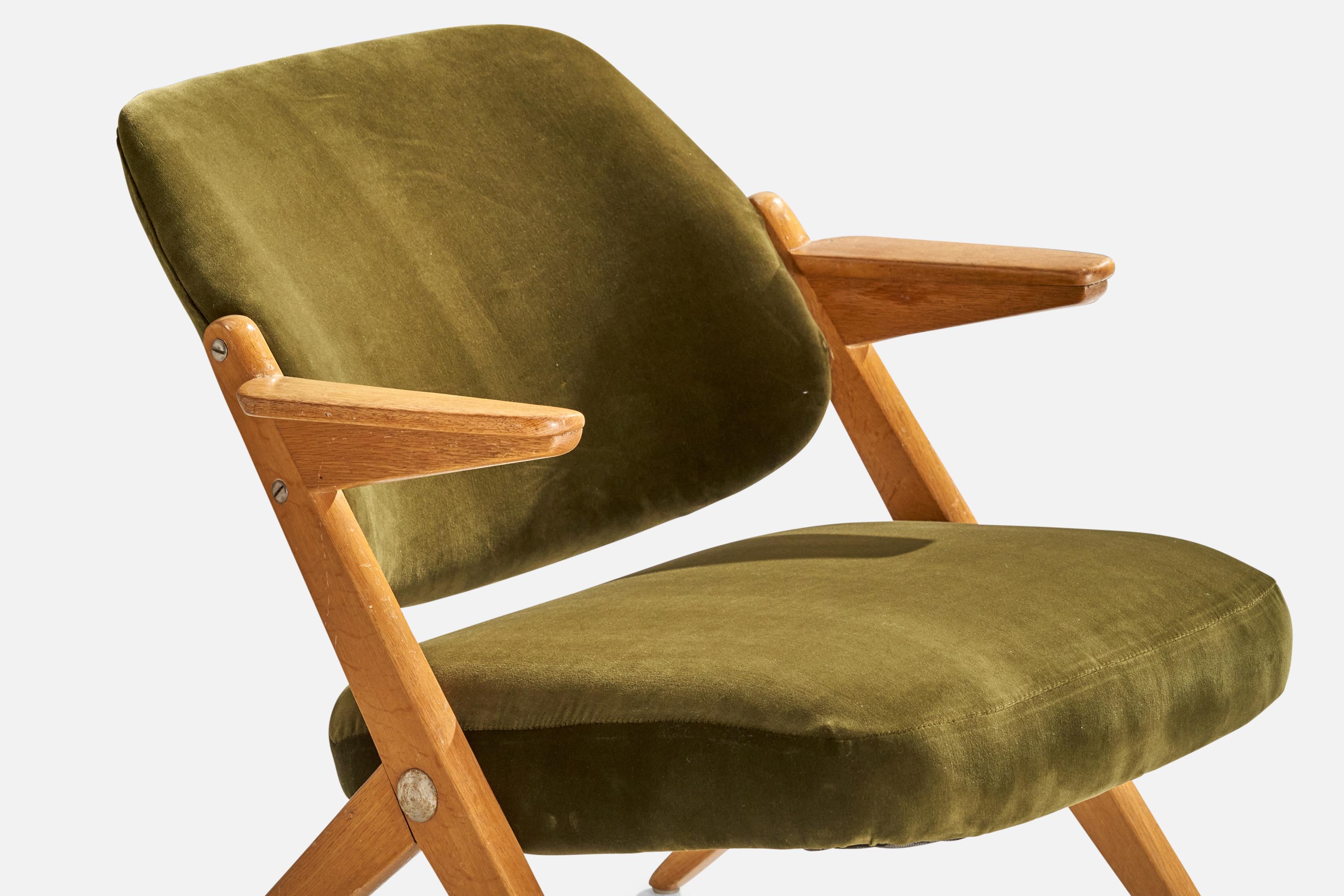 Bengt Ruda, Lounge Chairs, Oak, Velvet, Sweden, 1950s For Sale 1