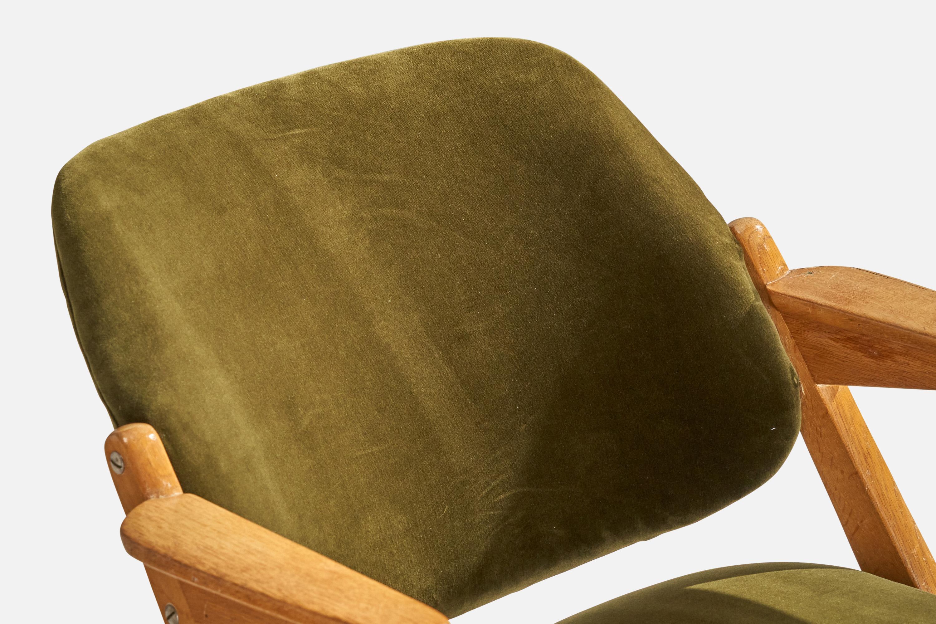Bengt Ruda, Lounge Chairs, Oak, Velvet, Sweden, 1950s For Sale 2