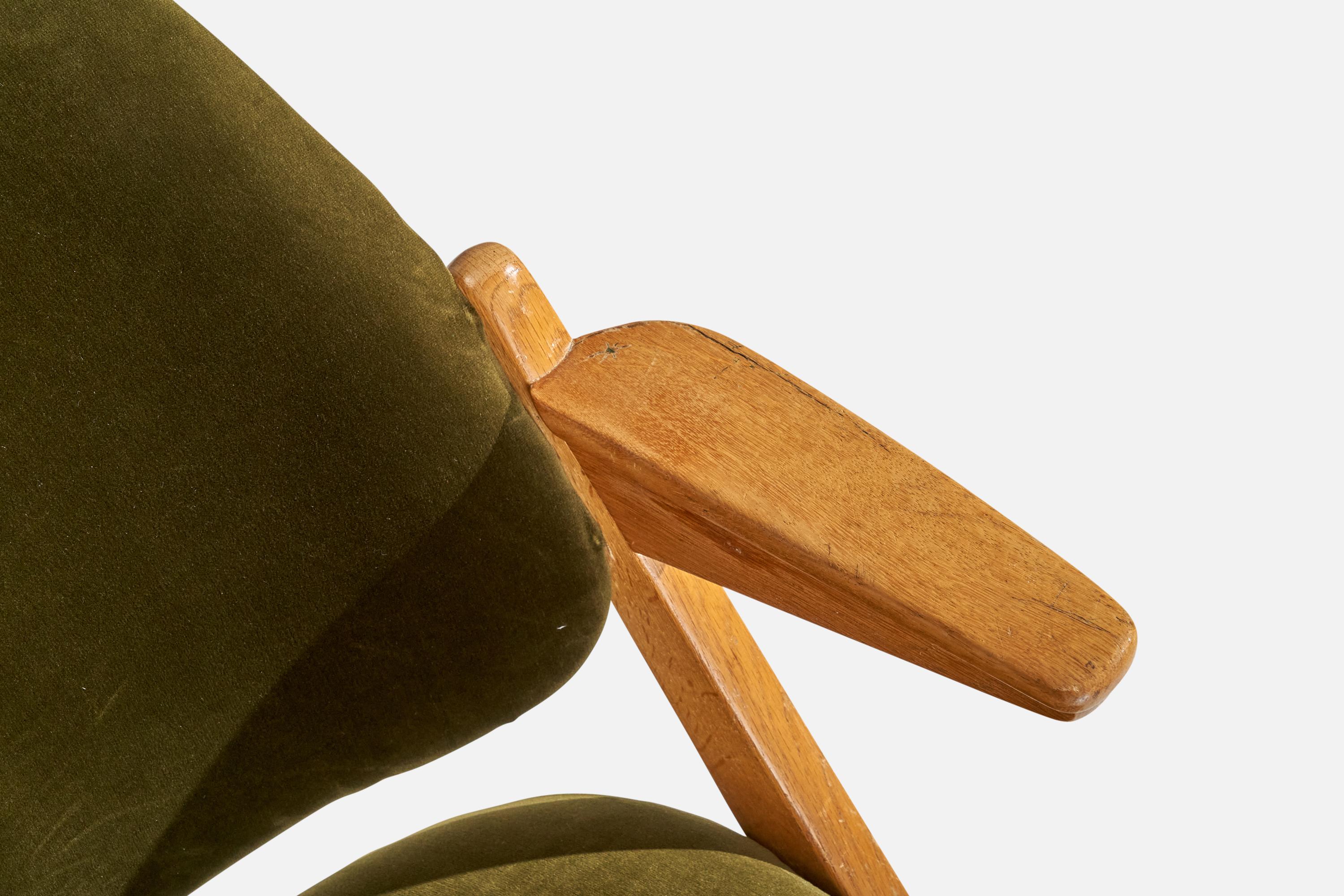 Bengt Ruda, Lounge Chairs, Oak, Velvet, Sweden, 1950s For Sale 3