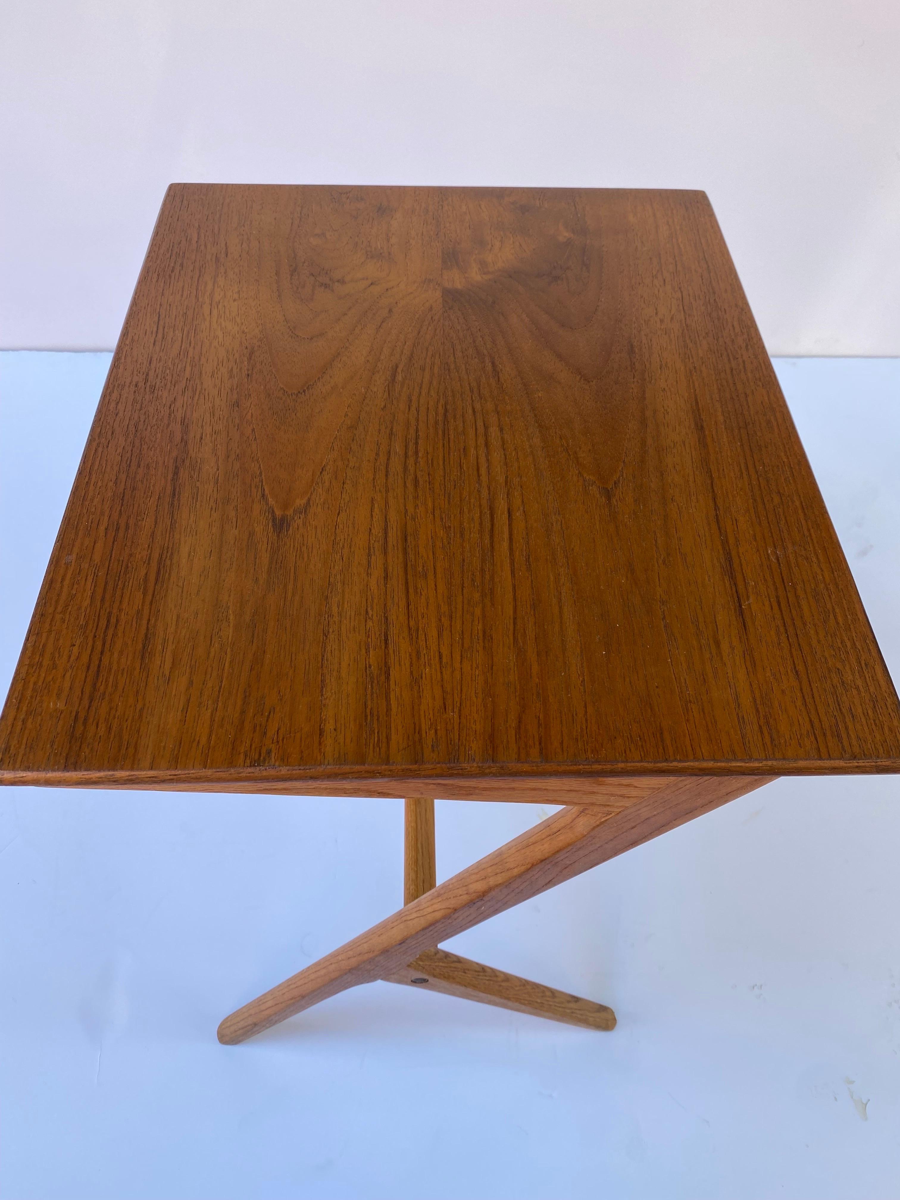 Scandinavian Modern Bengt Ruda Swedish Teak and Oak  Scissor Side Table