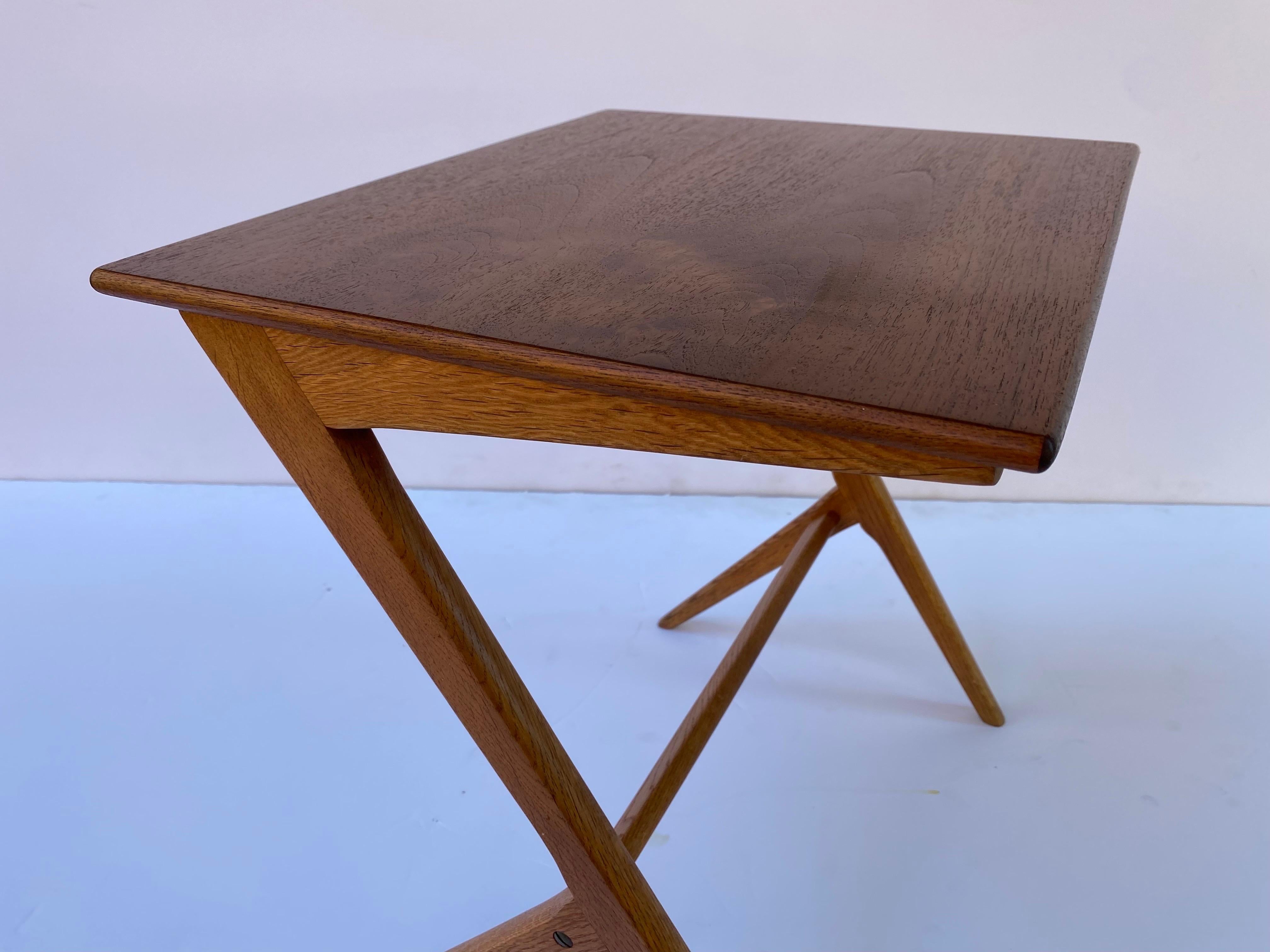 Bengt Ruda Swedish Teak and Oak  Scissor Side Table In Good Condition In Philadelphia, PA