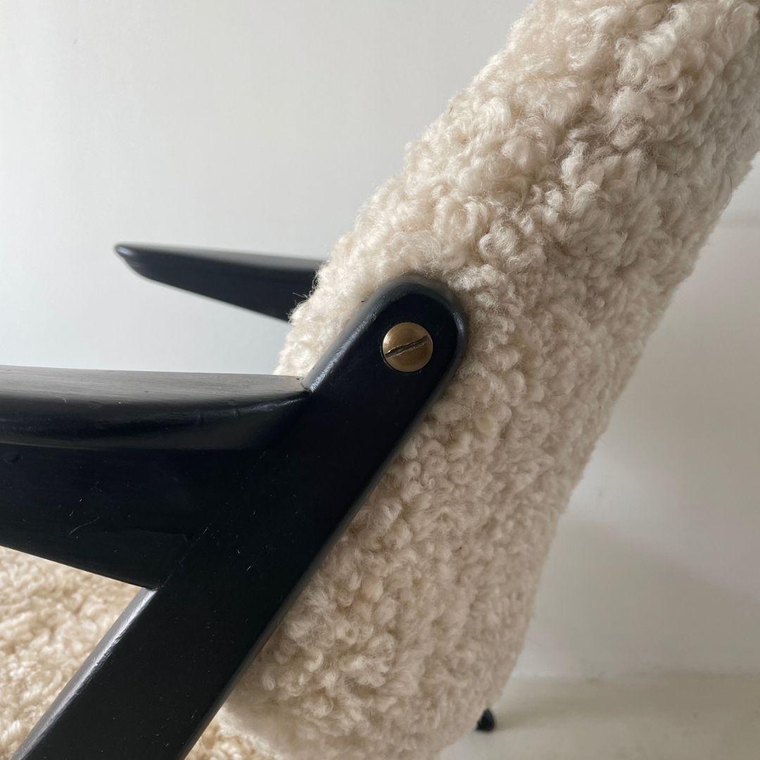 Swedish Bengt Ruda Triva Lounge Chair in Sheepskin, Sweden, 1950s For Sale