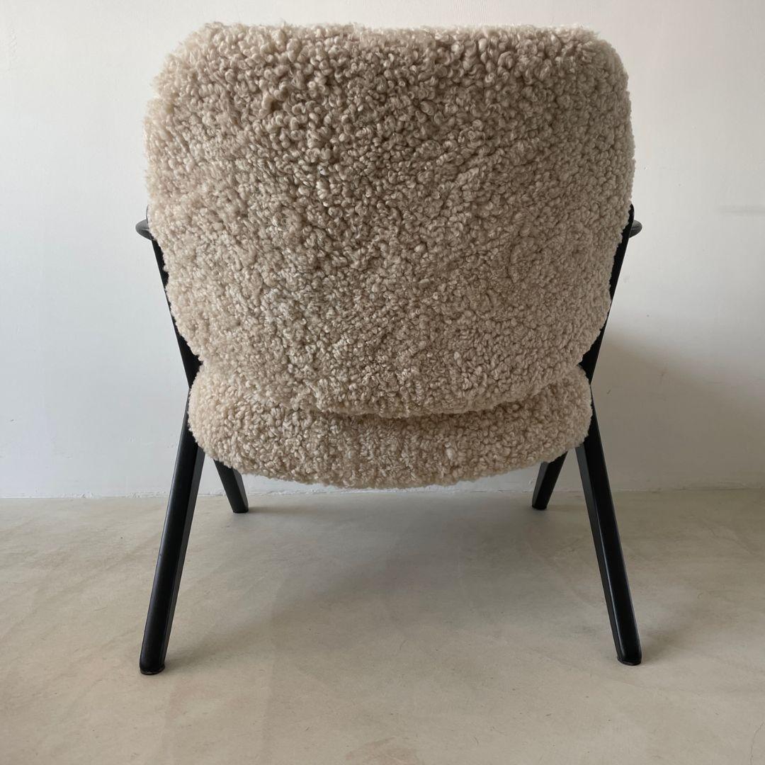 Ebonized Bengt Ruda Triva Lounge Chair in Sheepskin, Sweden, 1950s For Sale