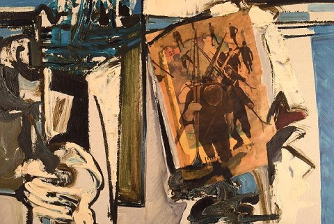 Scandinave moderne Bengt Winberg:: artiste suédois:: huile et collage sur toile:: 1965 en vente