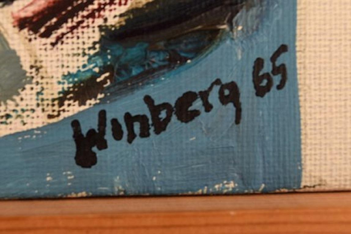 Milieu du XXe siècle Bengt Winberg:: artiste suédois:: huile et collage sur toile:: 1965 en vente