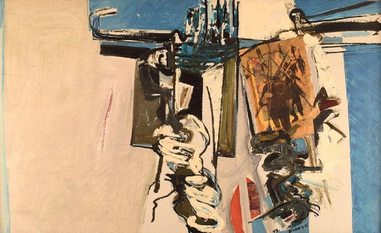 Bengt Winberg (b. 1932, 1994), Swedish artist. Oil and collage on canvas. Dated 1965.
Canvas measures: 82 x 50 cm.
The frame measures: 1 cm.
Signed and dated.
In very good condition,
20th century, Scandinavian Mid-Century Modern.