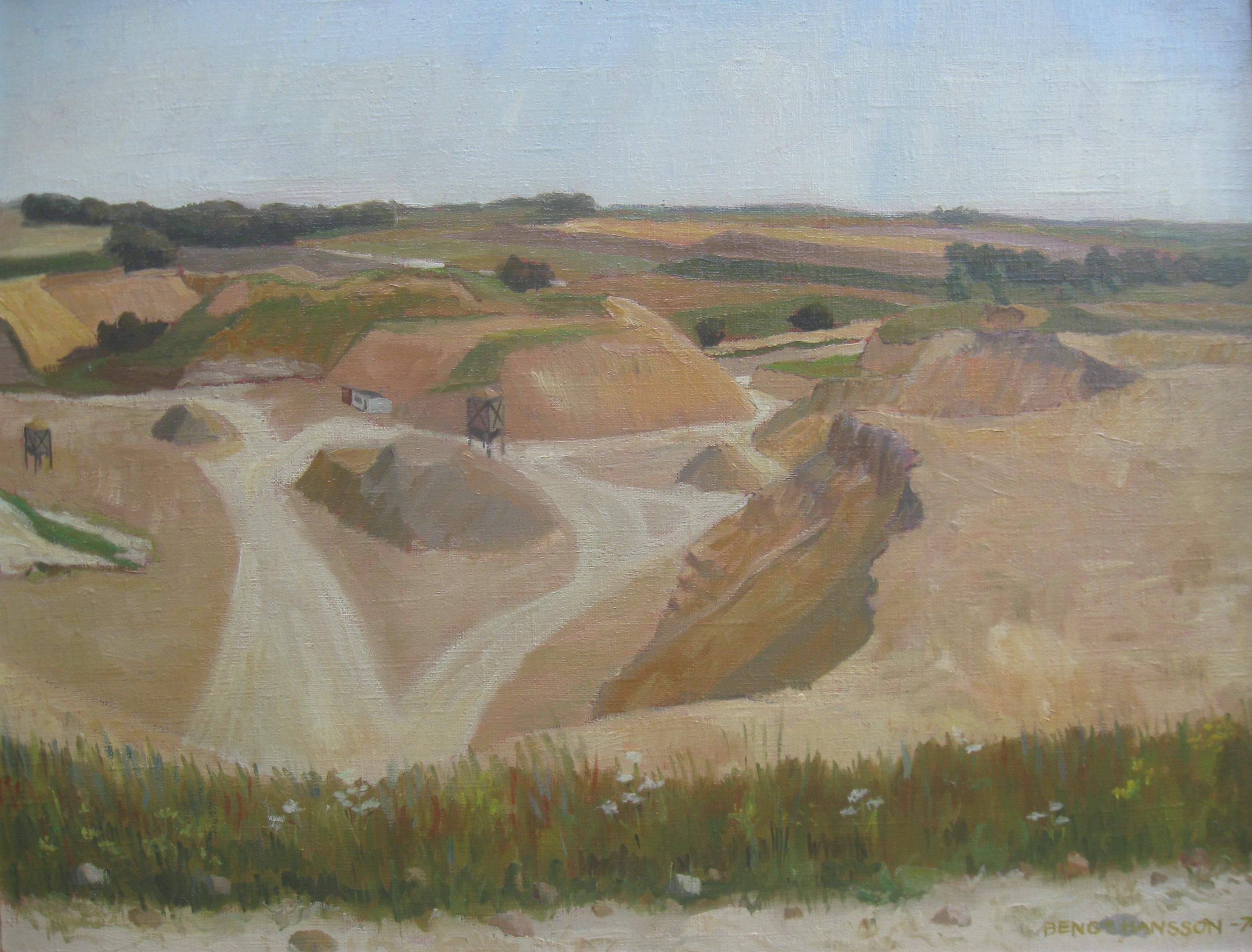 'Landscape with Quarry' oil on canvas circa 1974 - Painting by Bengy Hansson