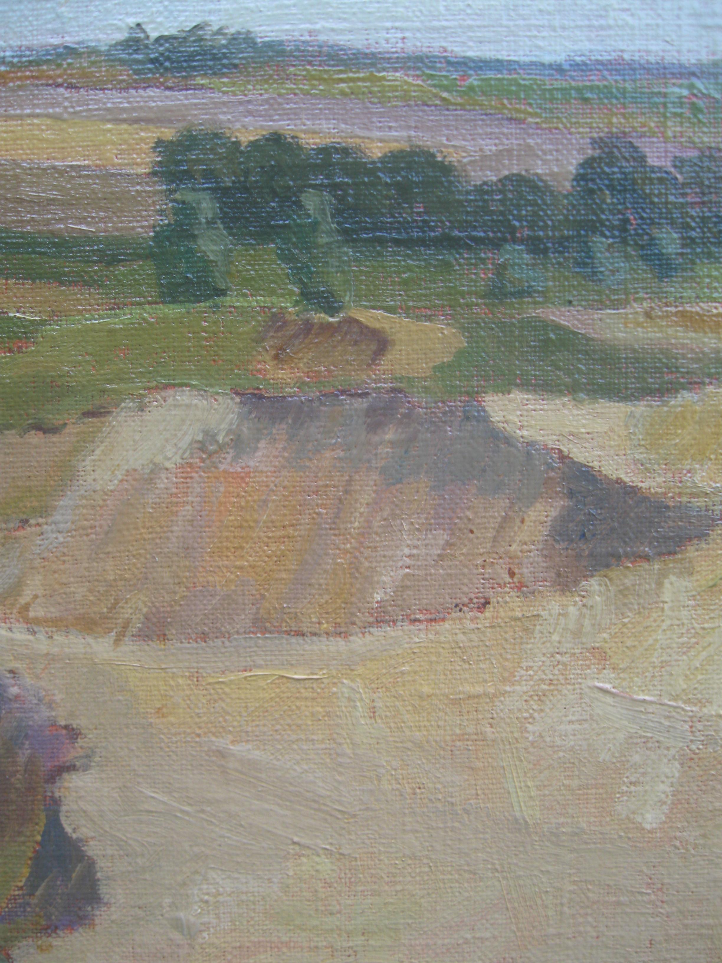 Peinture à l'huile sur toile Paysage avec cerisier, circa 1974 en vente 2