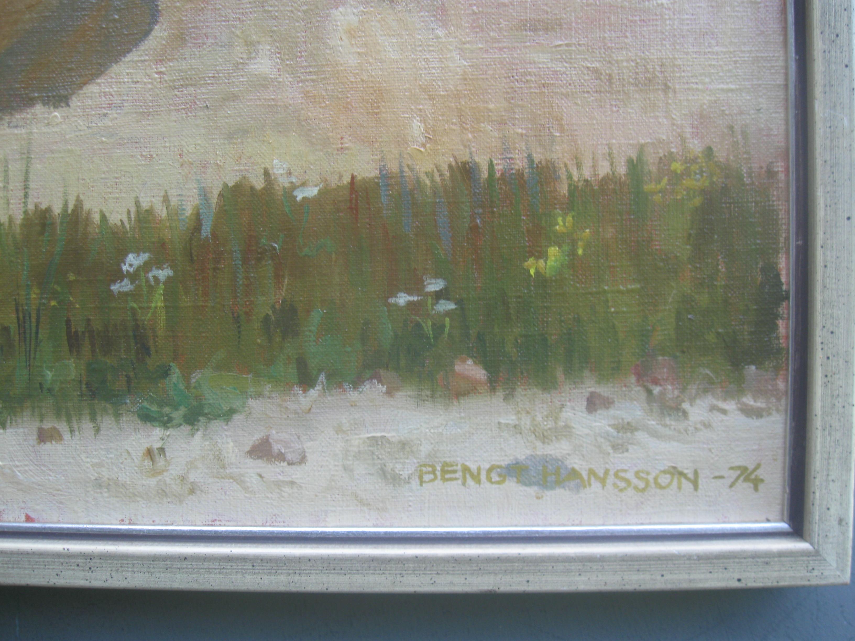 Peinture à l'huile sur toile Paysage avec cerisier, circa 1974 en vente 4