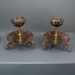 Benham & Froud. Pair of Arts & Crafts copper night candle holder w. flower head