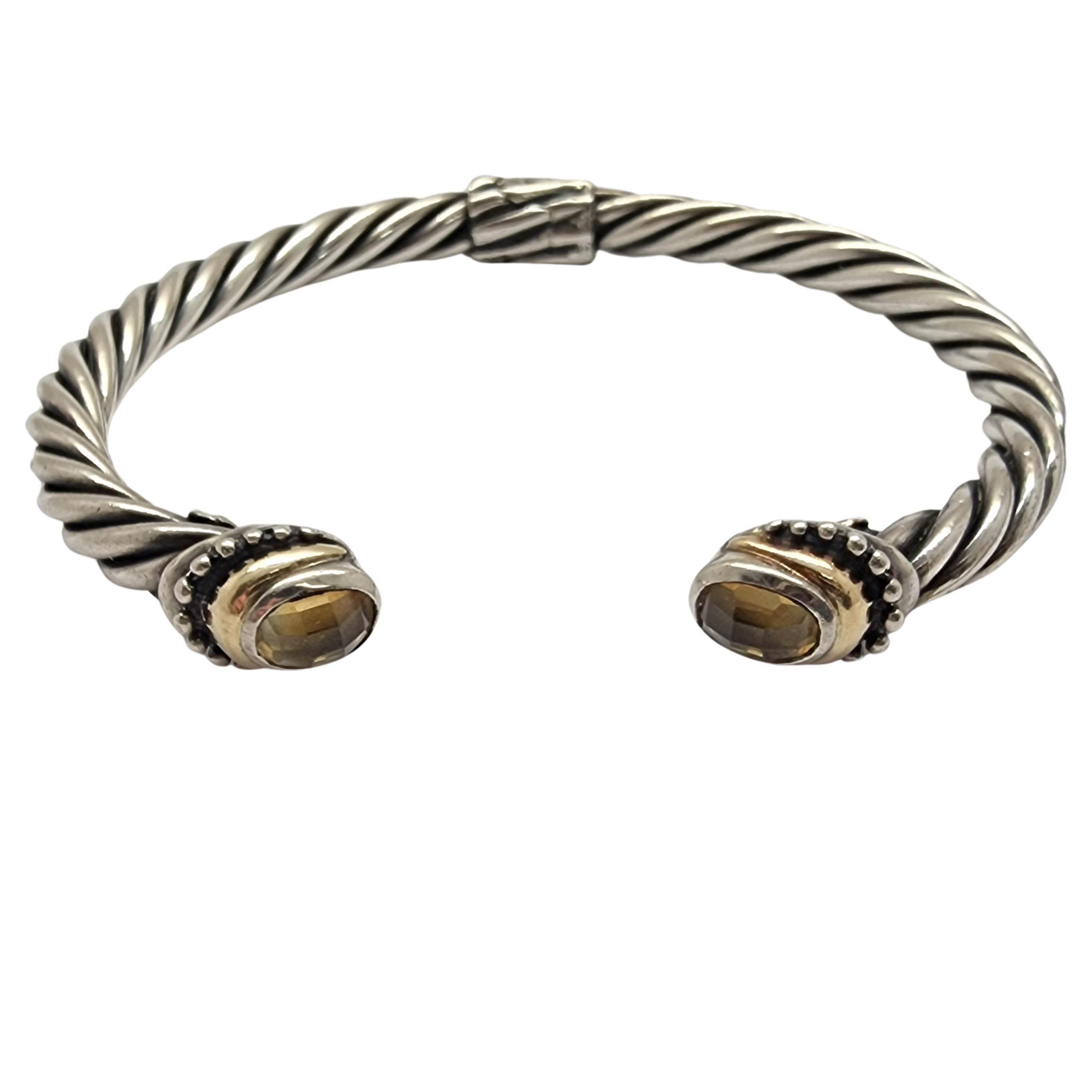 Benham SB Sterl Silv 14K Yellow Gold Plated Citrine Hinged Cuff Bracelet #12828 1