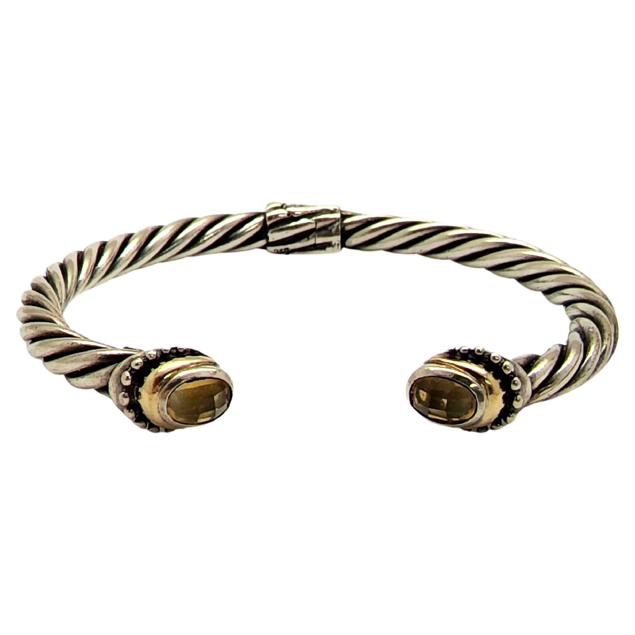 Benham SB Sterl Silv 14K Gelbgold vergoldet Citrin Scharnier Manschette Armband #12828 im Angebot