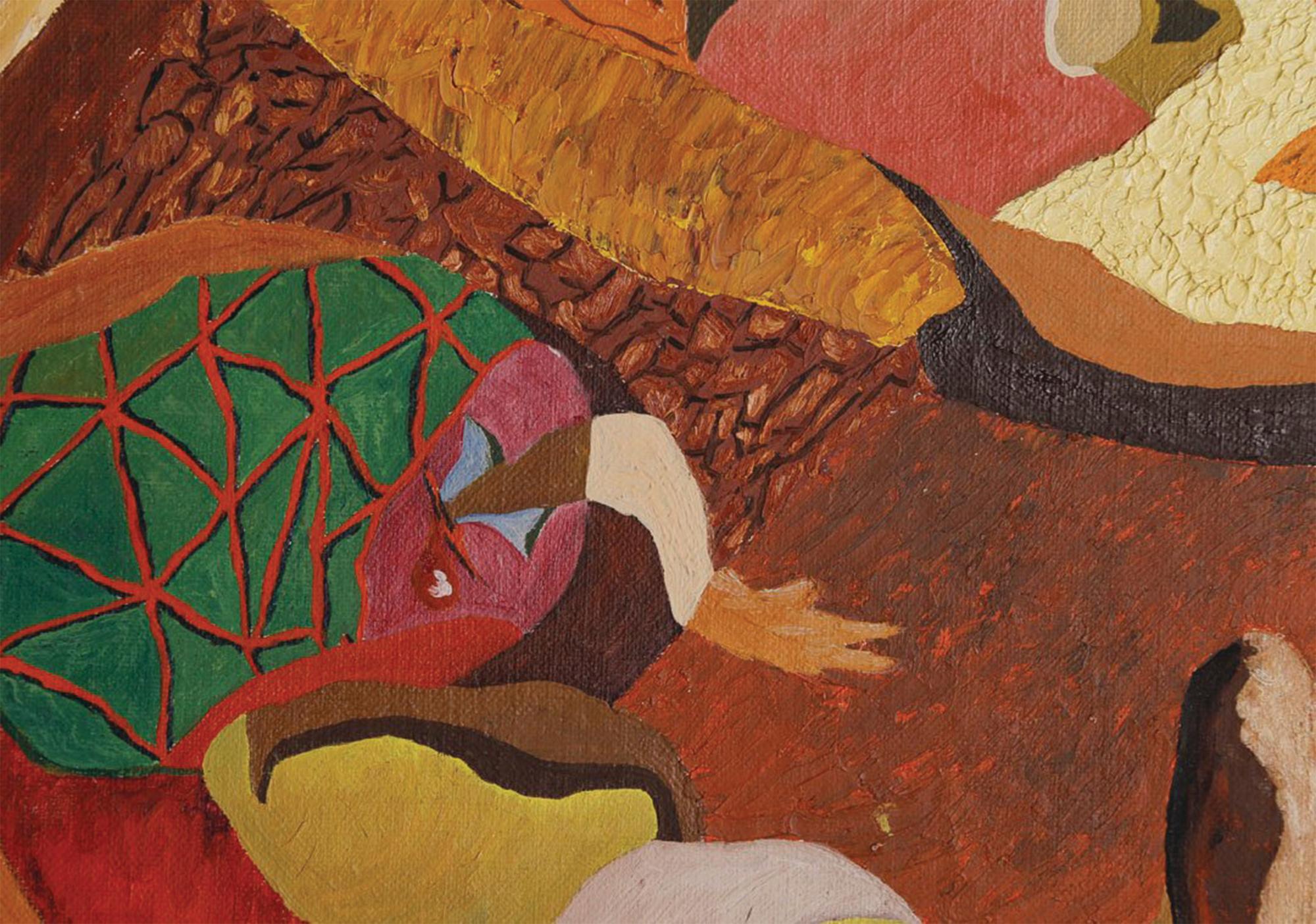 A.I.C. peinture figurative abstraite de l'école de Cleveland Artiste afro-américain du 20e C. - Marron Abstract Painting par Beni E. Kosh