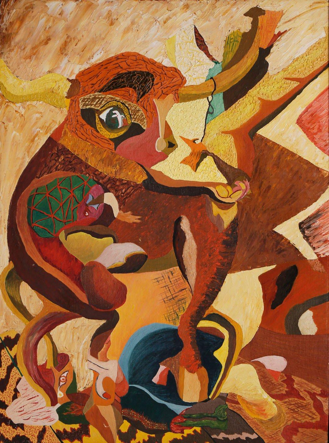 Beni E. Kosh Abstract Painting – Figuratives abstraktes Gemälde der Cleveland School, afrikanisch-amerikanischer Künstler, 20. Jahrhundert