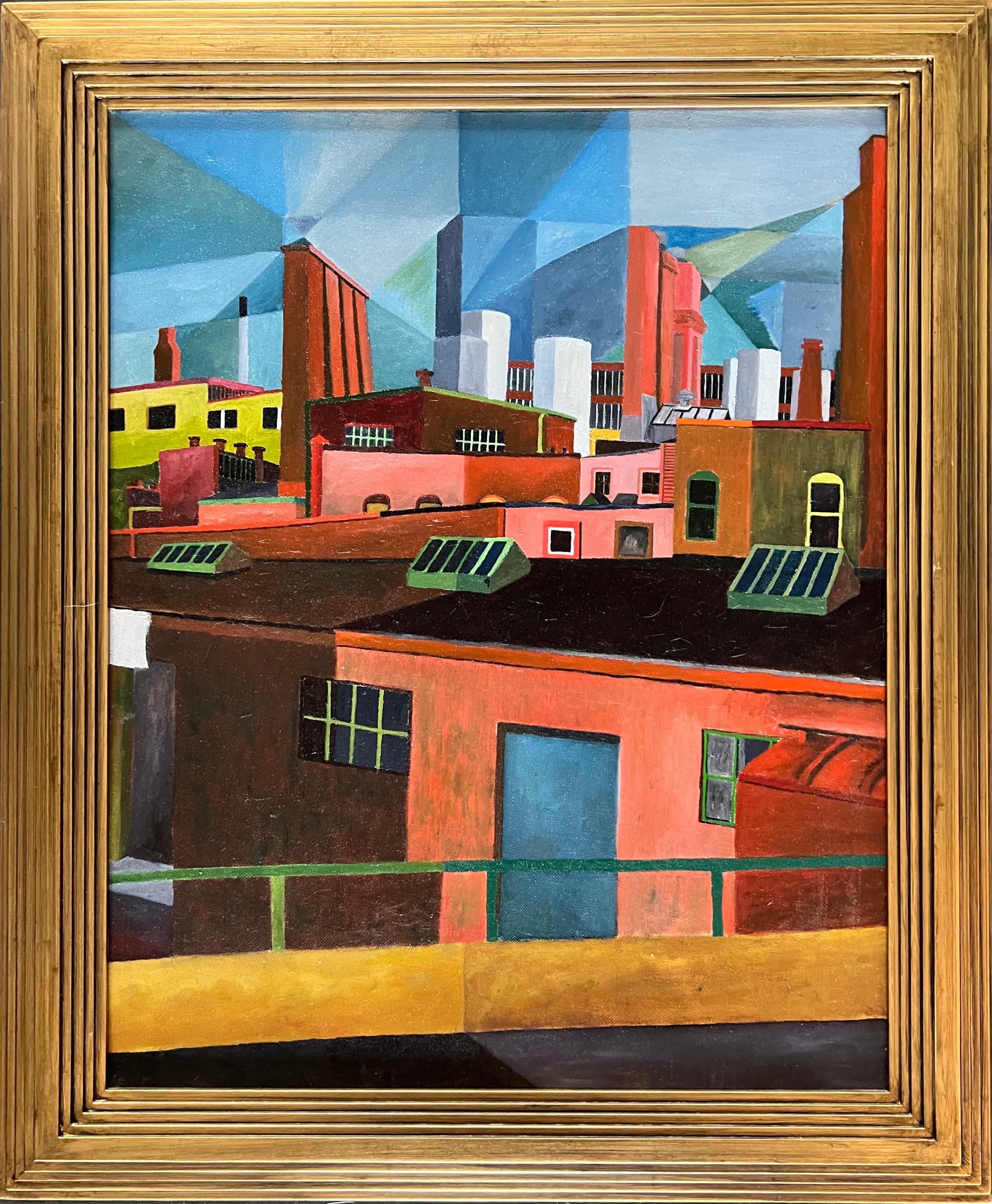 Factory Scene WPA Mid 20th Century American Realism Cubist Industrial Modernism - Painting by Beni E. Kosh
