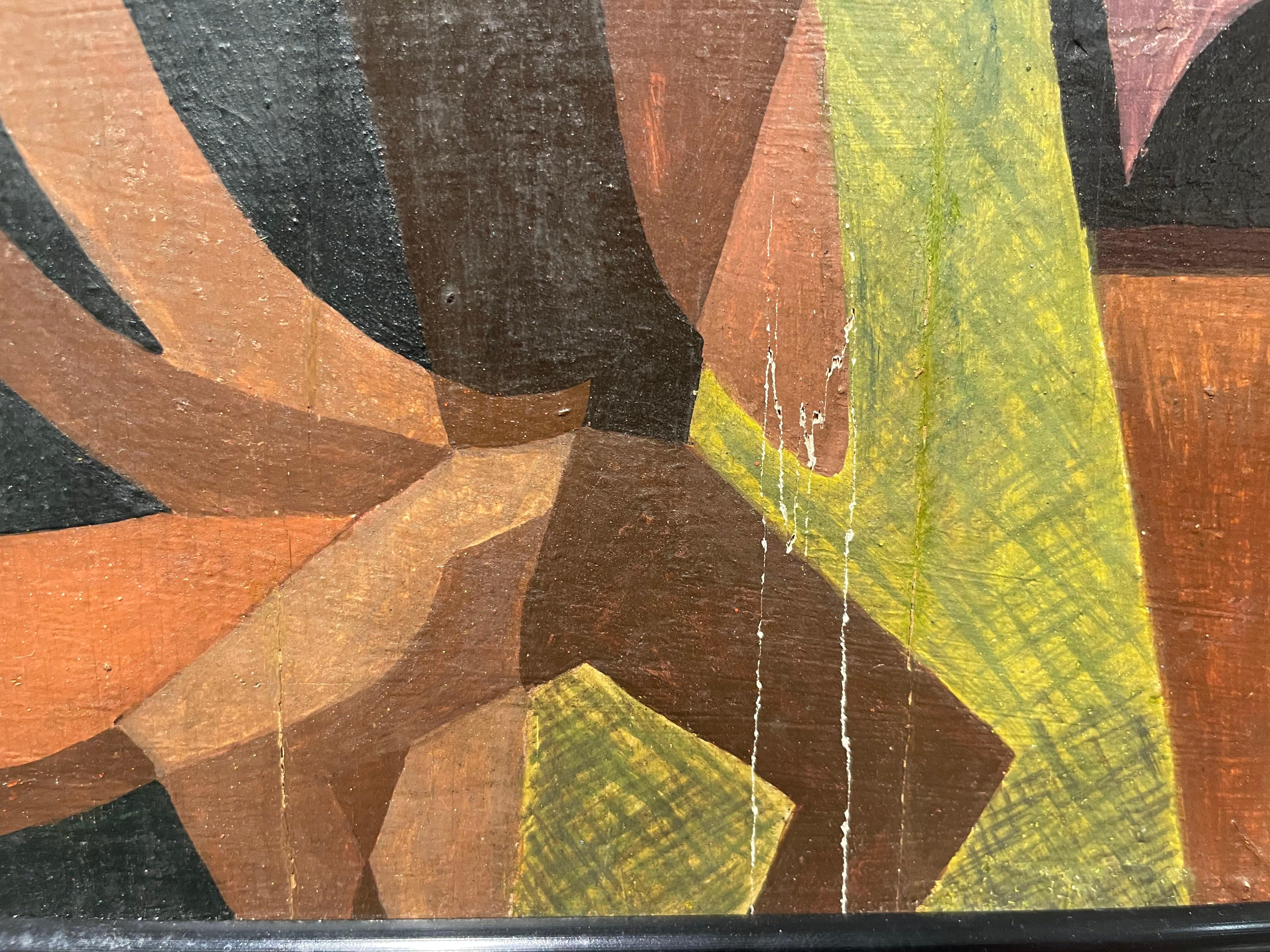 Méditation sur la sculpture africaine, peinture abstraite figurative du milieu du siècle dernier en vente 9