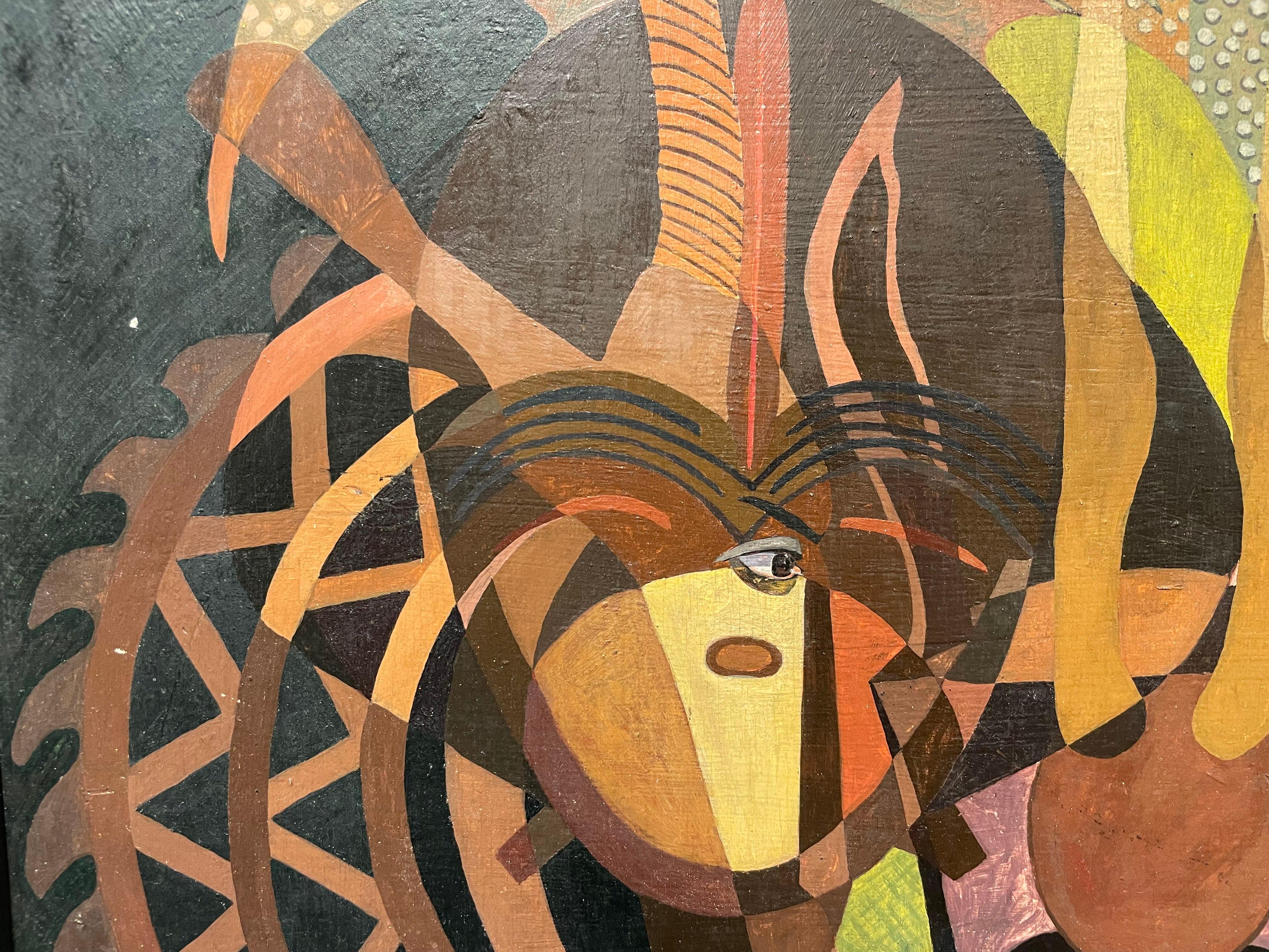 Méditation sur la sculpture africaine, peinture abstraite figurative du milieu du siècle dernier en vente 10