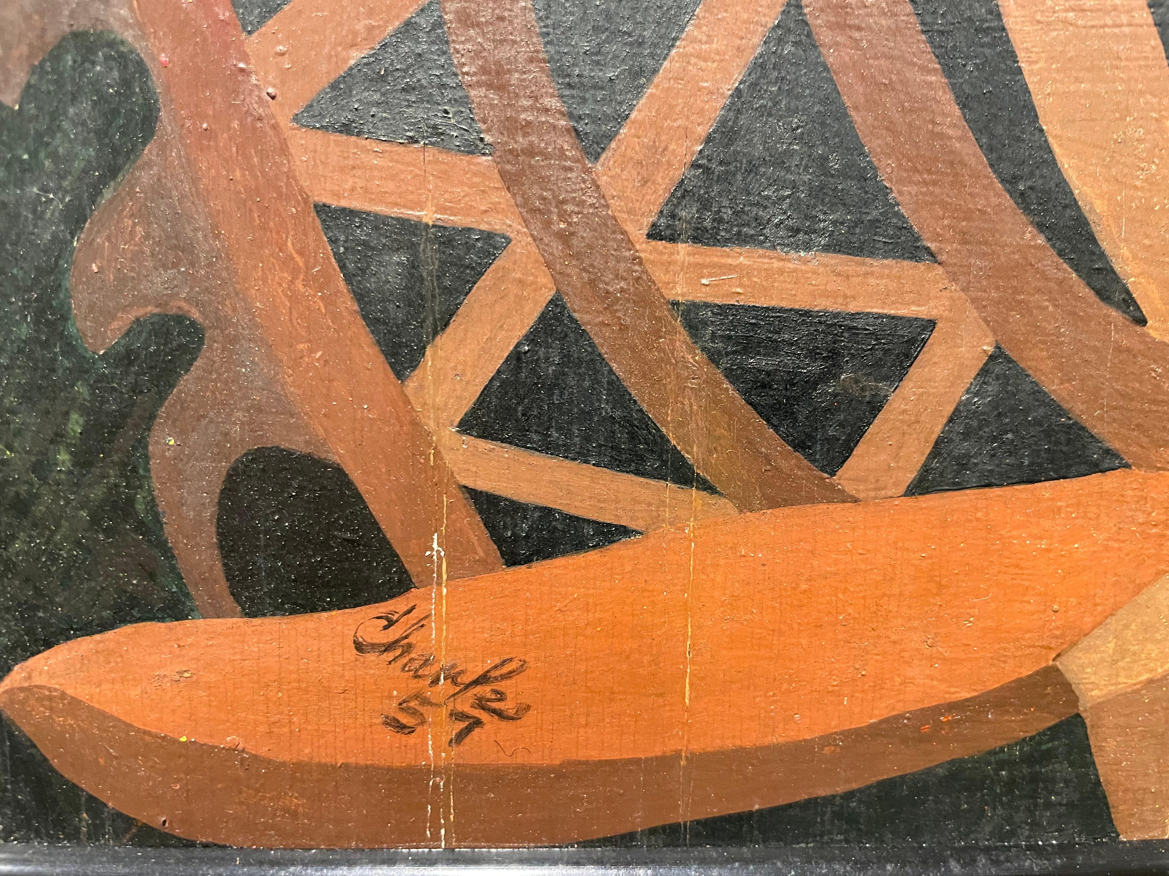 Méditation sur la sculpture africaine, peinture abstraite figurative du milieu du siècle dernier en vente 3