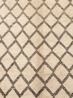 Beni Ouarain Rug with Cream White Base and Black, Grey, and Brown Diamond Motif