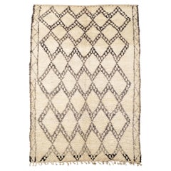 Beni Ouarain Rug with Cream White Base and Black, Grey, and Brown Diamond Motif