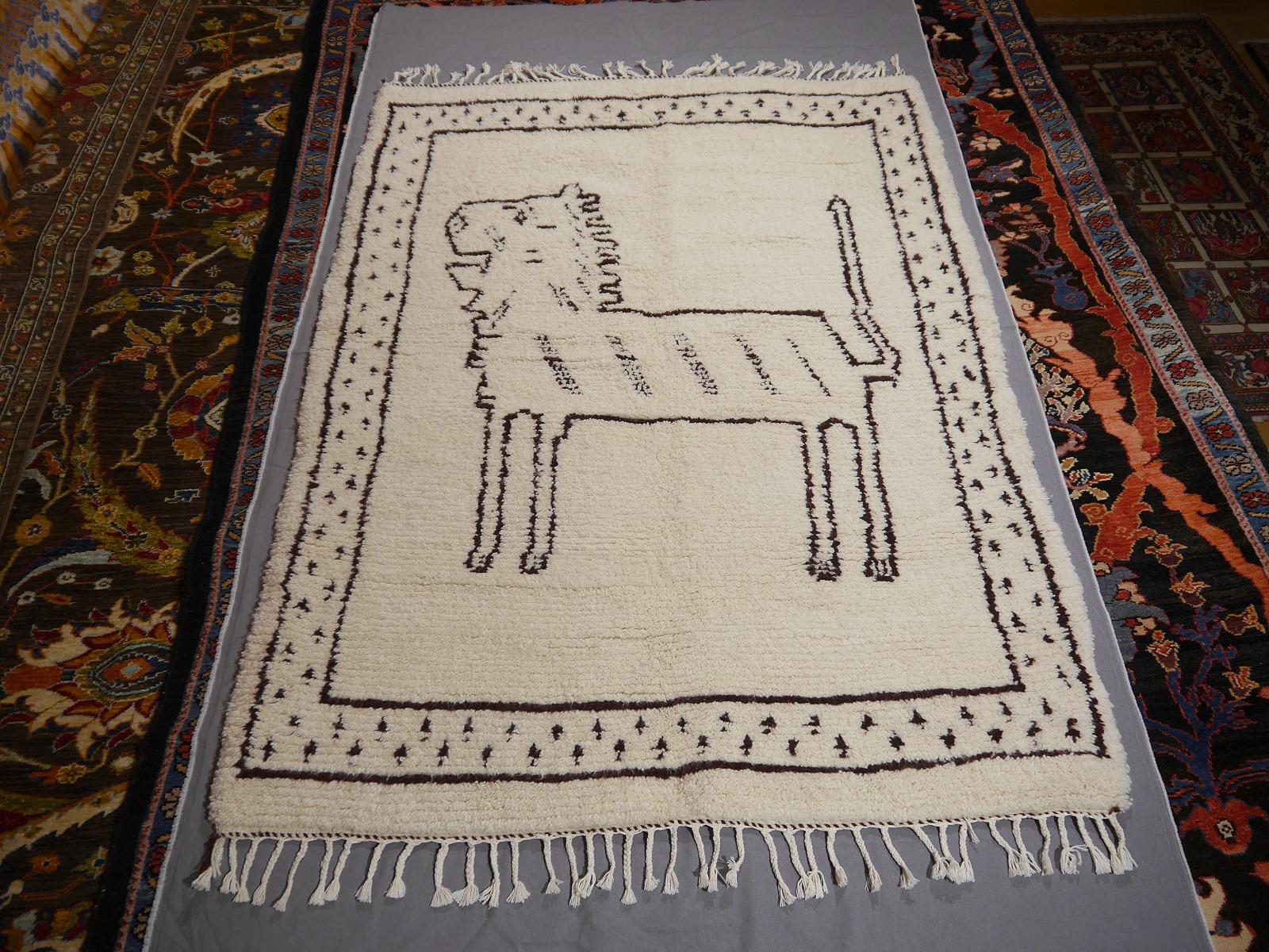 Contemporary Beni Ourain Berber Lion Rug North African Moroccan Tribal Hand Knotted Wool For Sale