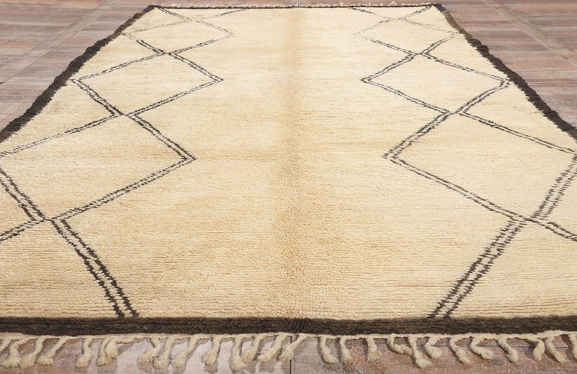 Wool Vintage Moroccan Beni Ourain Rug, Midcentury Modern Meets Minimalist Style For Sale