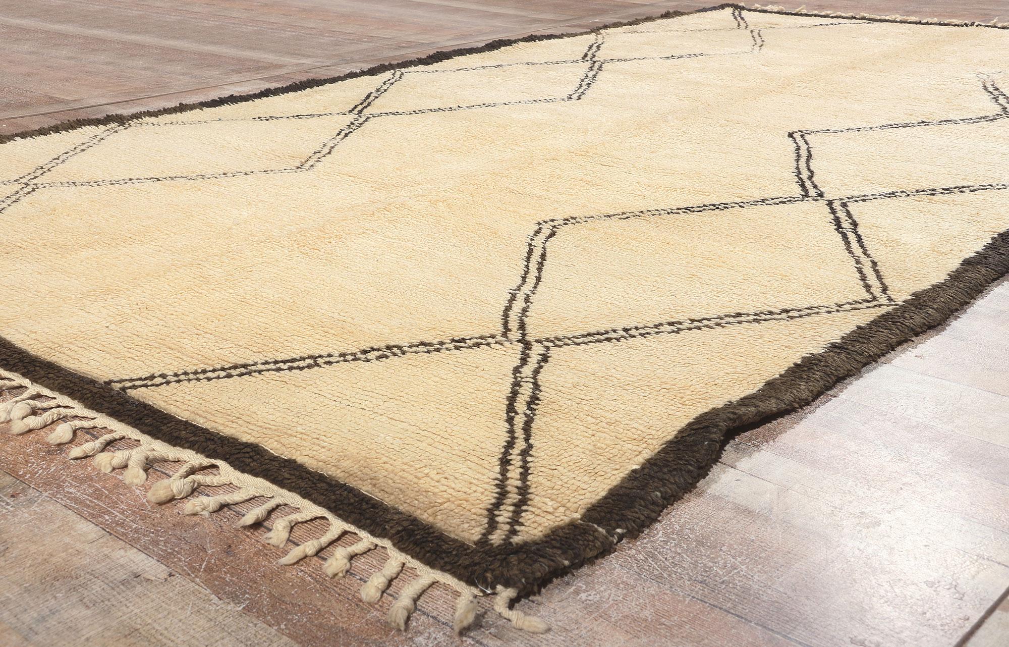 20th Century Vintage Moroccan Beni Ourain Rug, Midcentury Modern Meets Minimalist Style For Sale