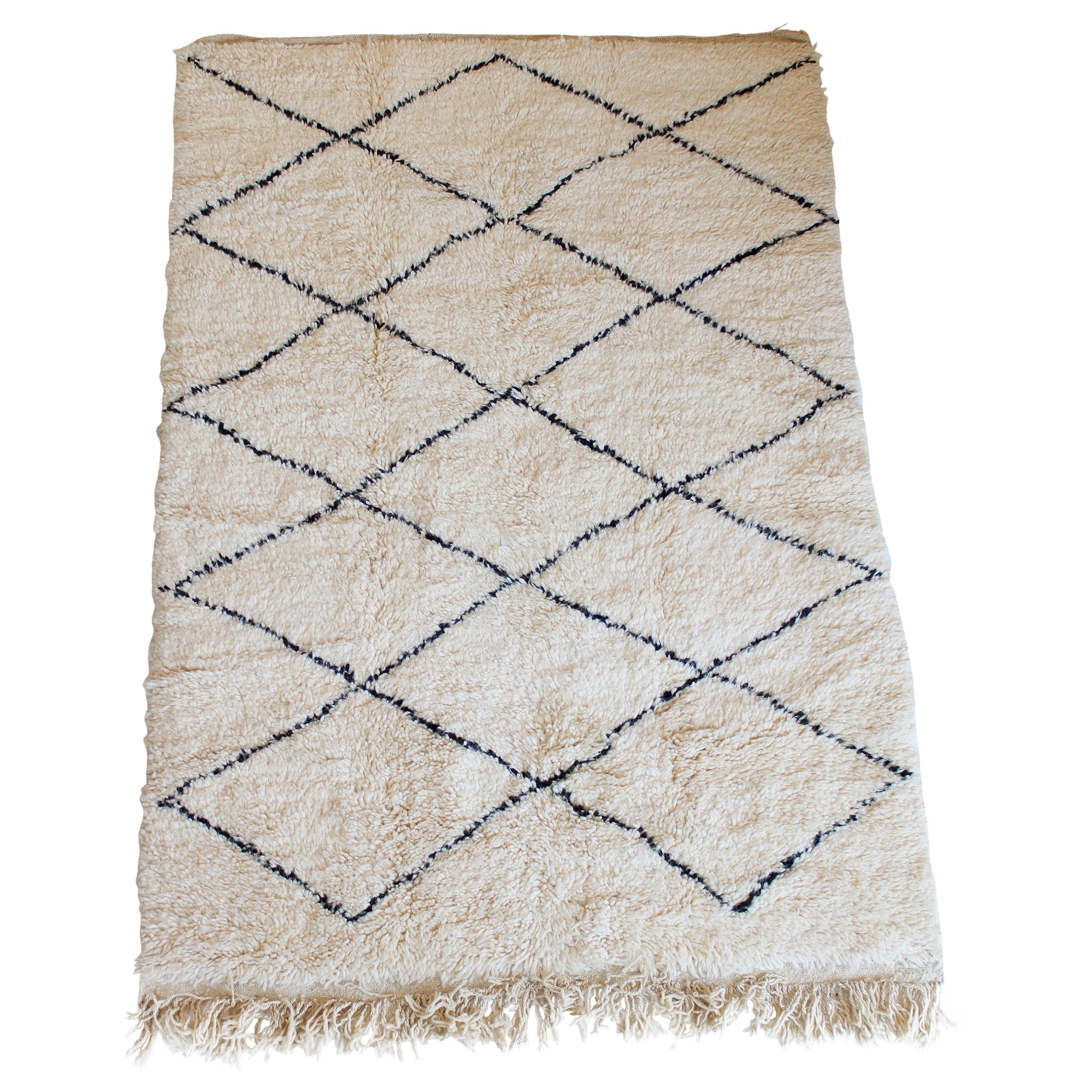 Beni Ourain Moroccan Wool Cream and Black Atlas Mountains Rug, circa