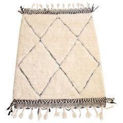 Beni Ourain Moroccan Wool Cream and Black Atlas Mountains Rug with Dark Border