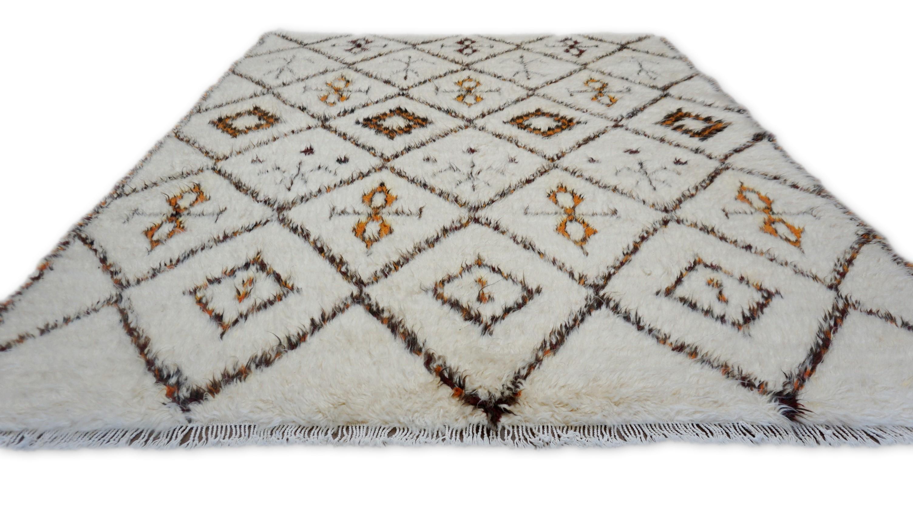 Beni Ourain-Stil Elfenbein mit Brown Wollteppich 7'10
