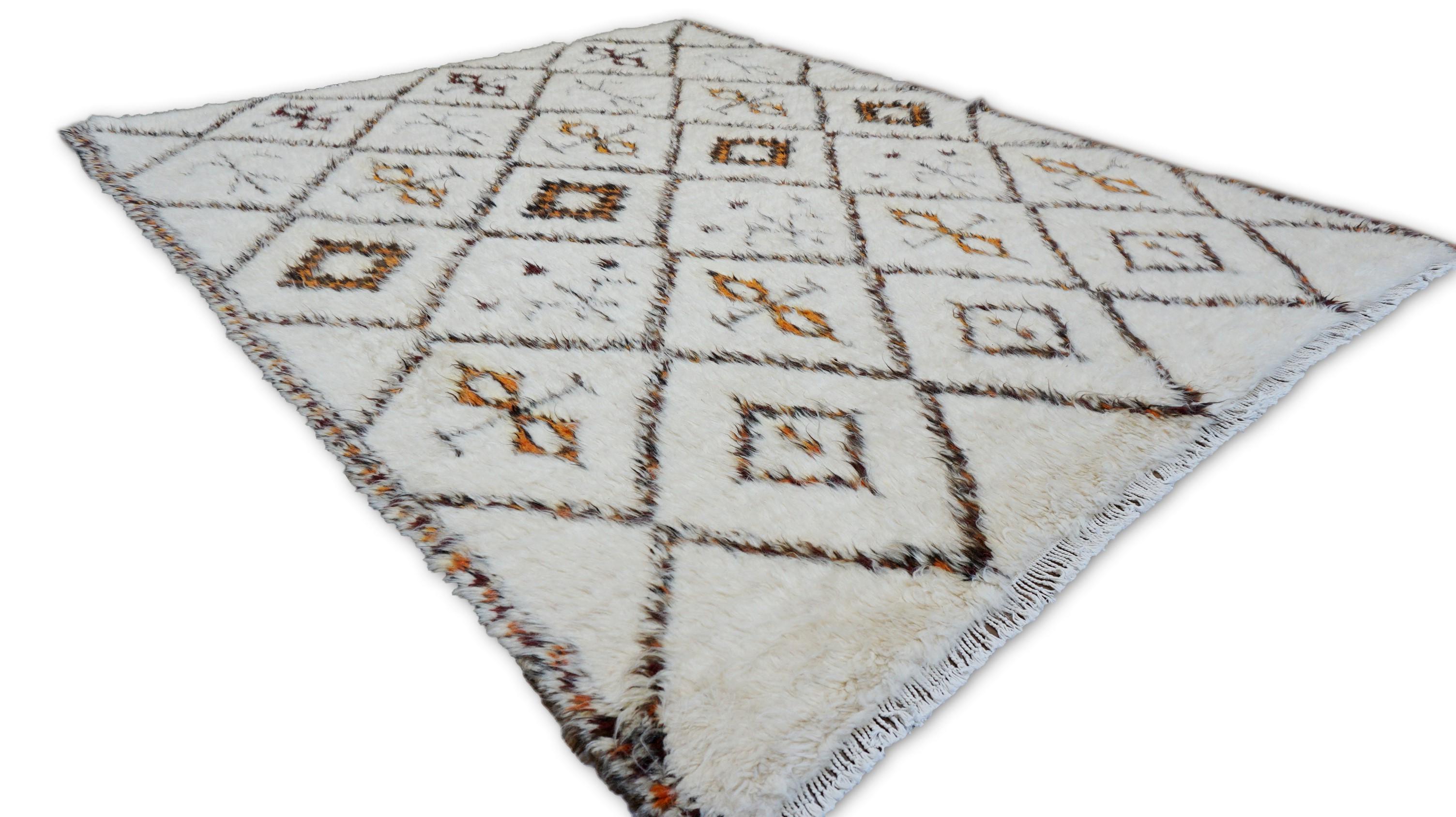 Beni Ourain-Stil Elfenbein mit Brown Wollteppich 7'10