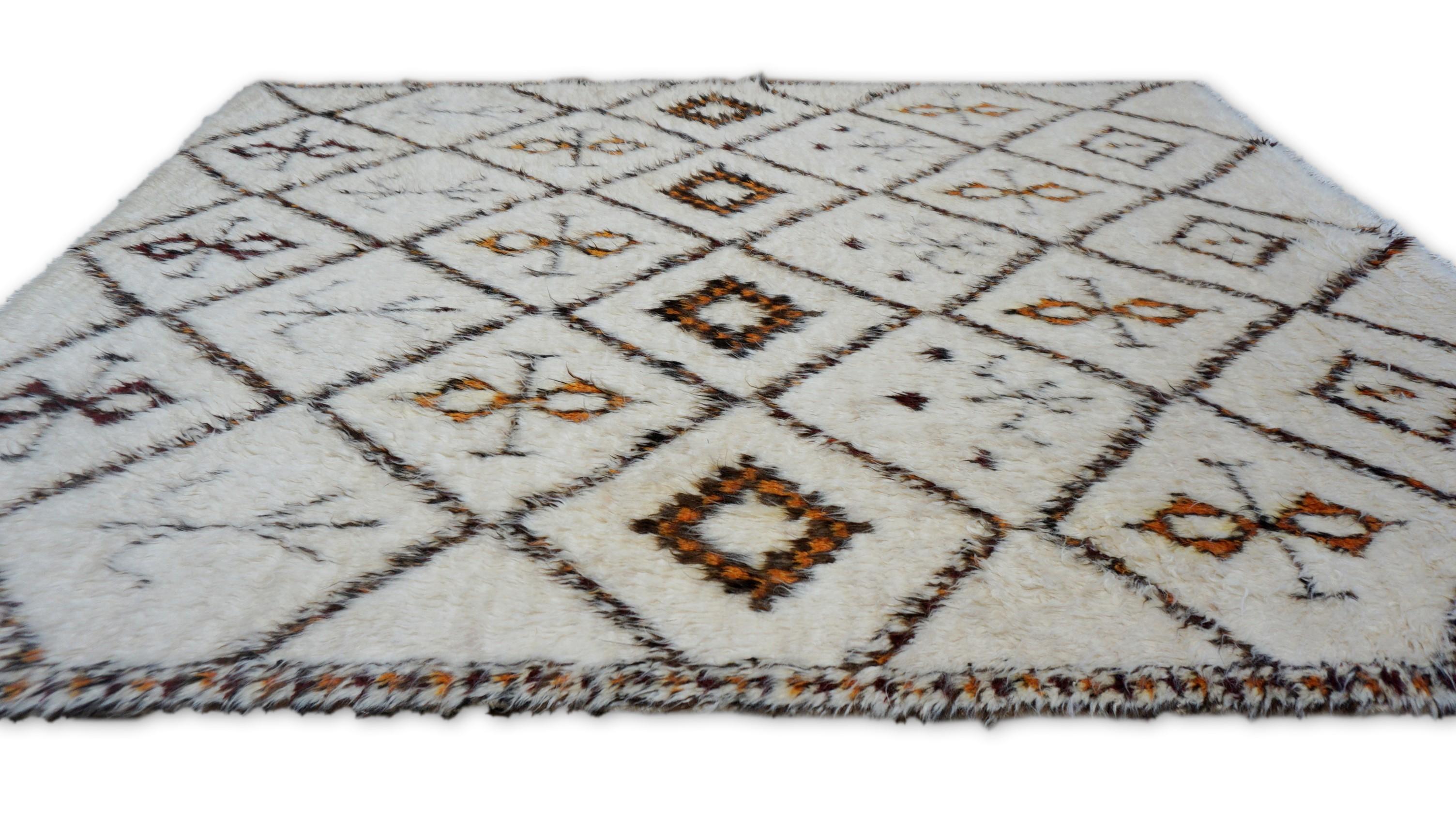 Beni Ourain-Stil Elfenbein mit Brown Wollteppich 7'10