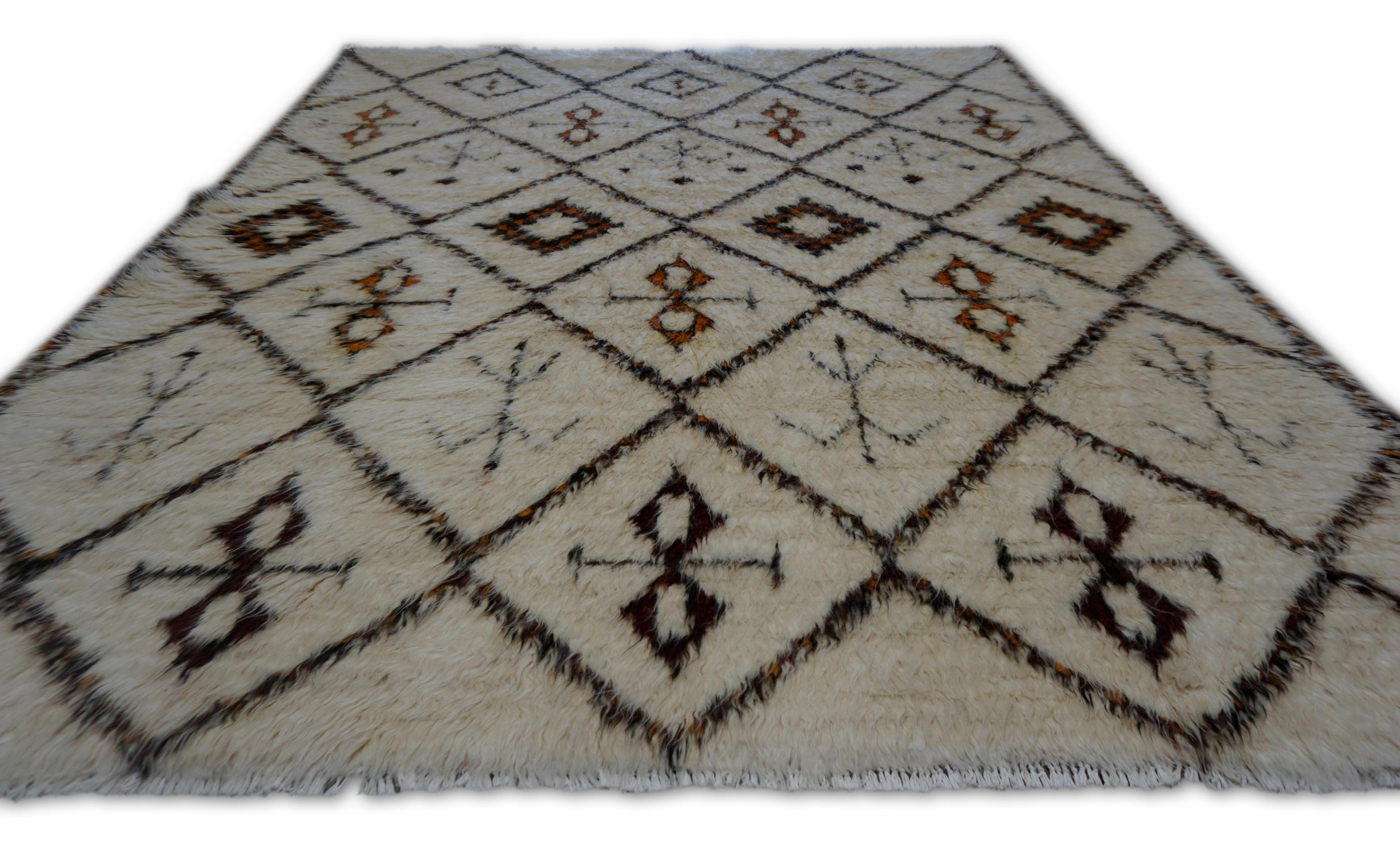 Beni Ourain-Stil Elfenbein mit Brown Wollteppich 7'10
