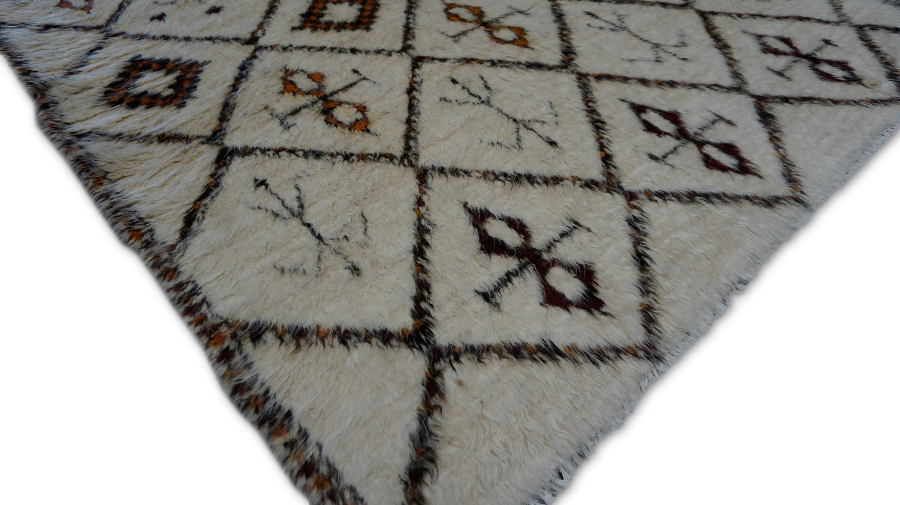 Beni Ourain-Stil Elfenbein mit Brown Wollteppich 7'10