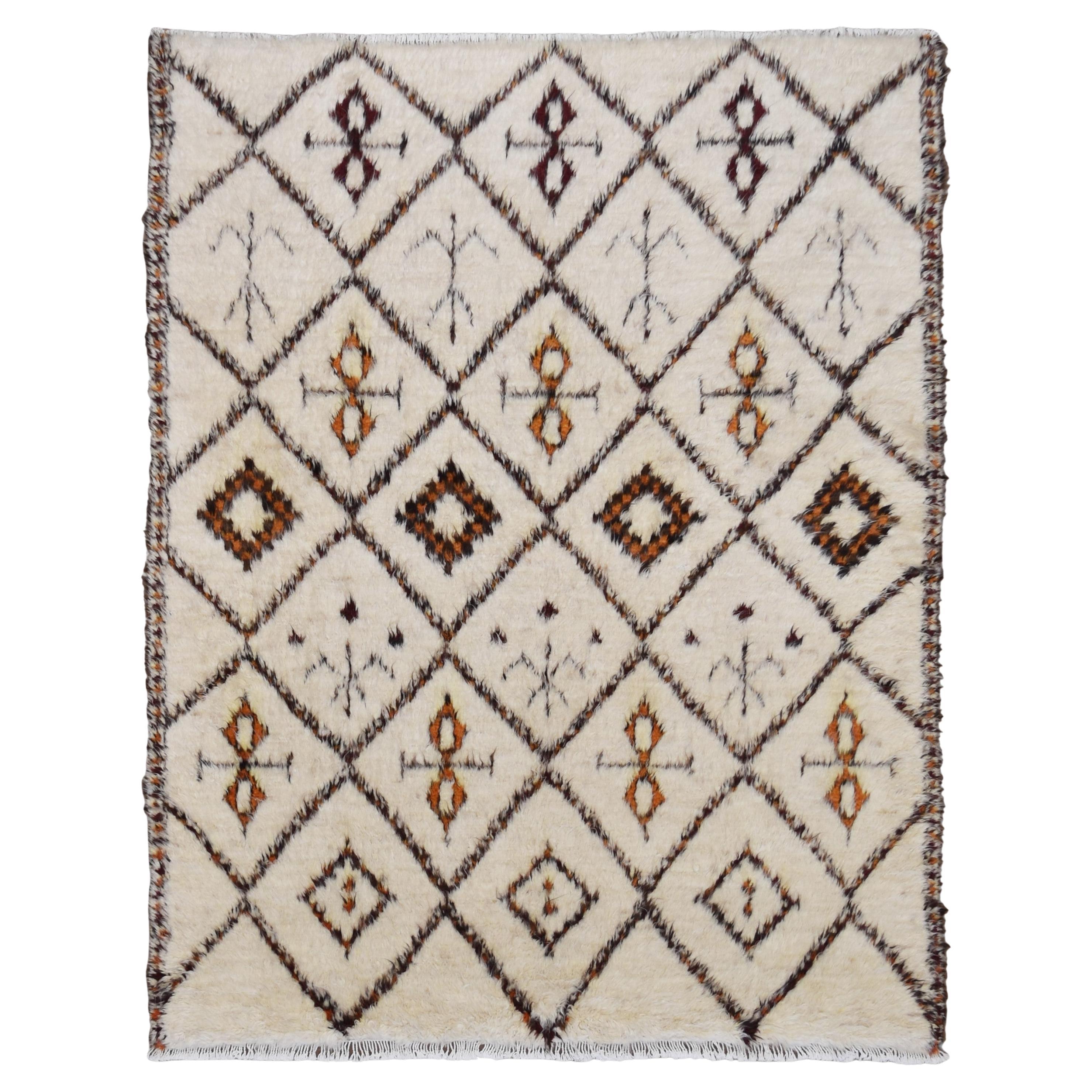 Beni Ourain-Stil Elfenbein mit Brown Wollteppich 7'10" × 9'9" im Angebot