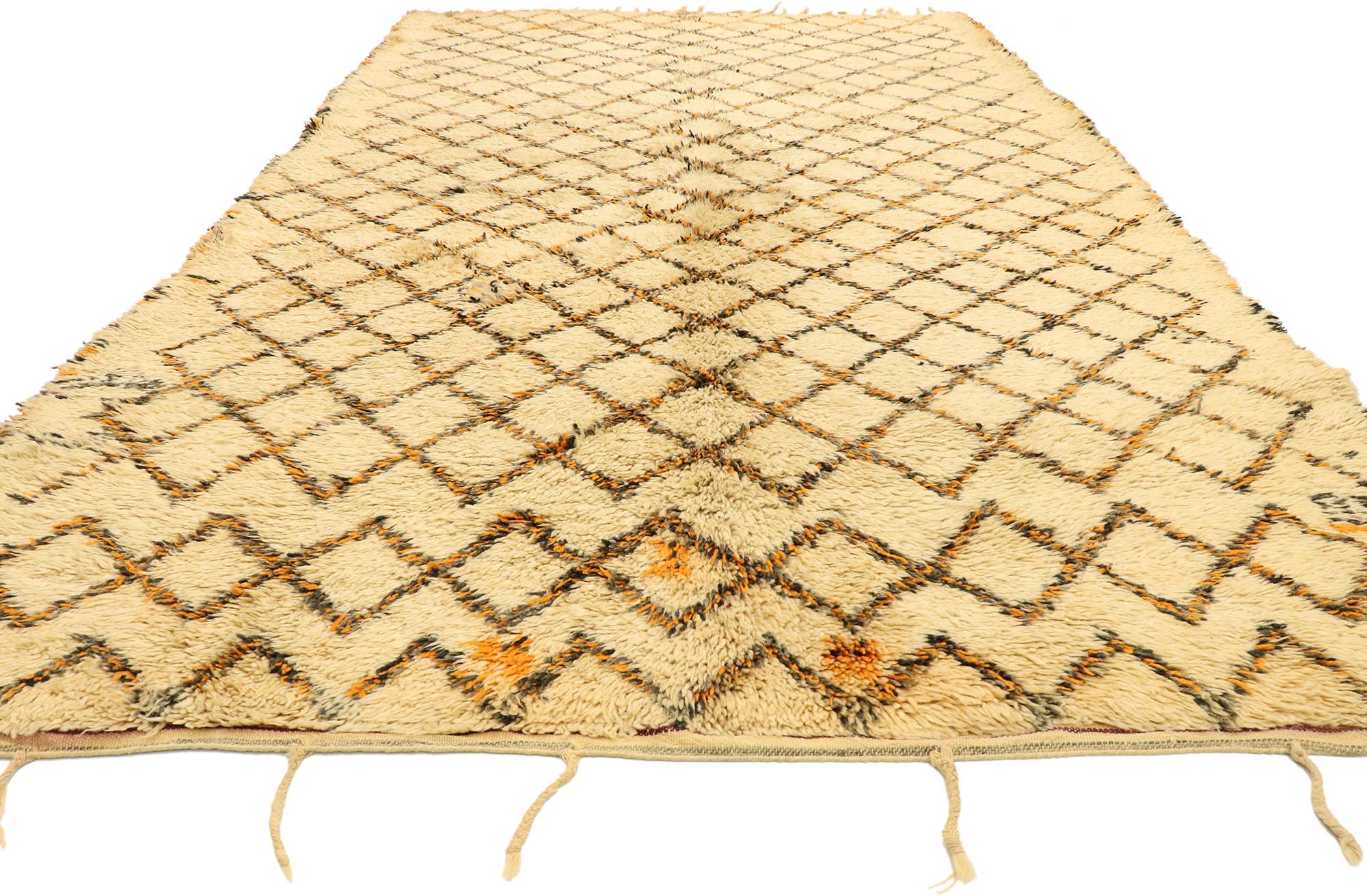 Hand-Knotted Vintage Moroccan Beni Ourain Rug with Mid-Century Modern Style For Sale