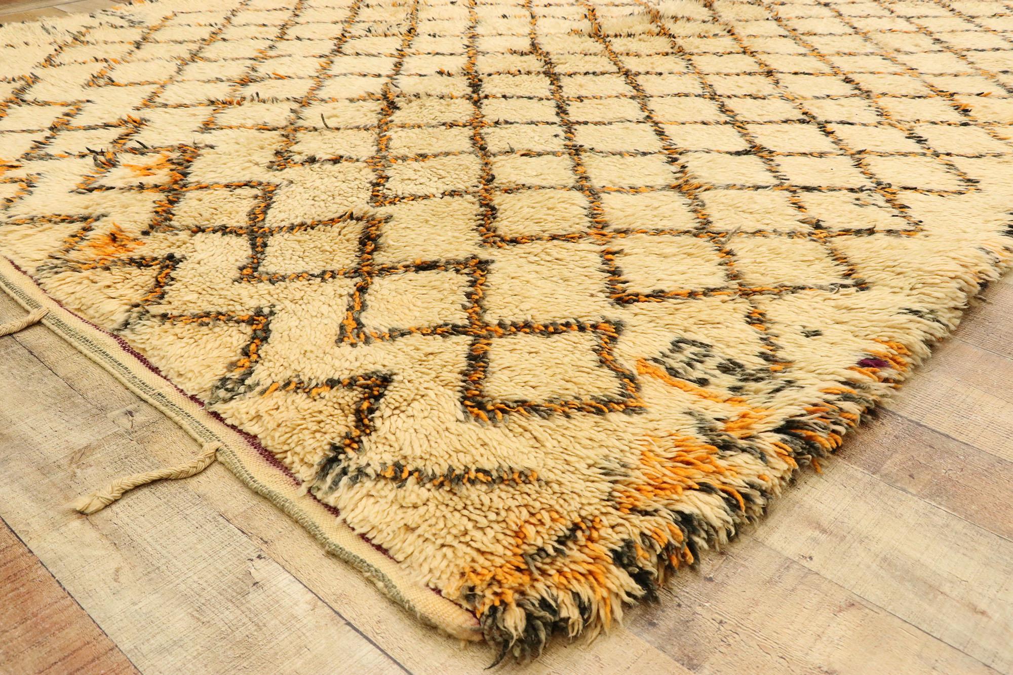 Wool Vintage Moroccan Beni Ourain Rug with Mid-Century Modern Style For Sale