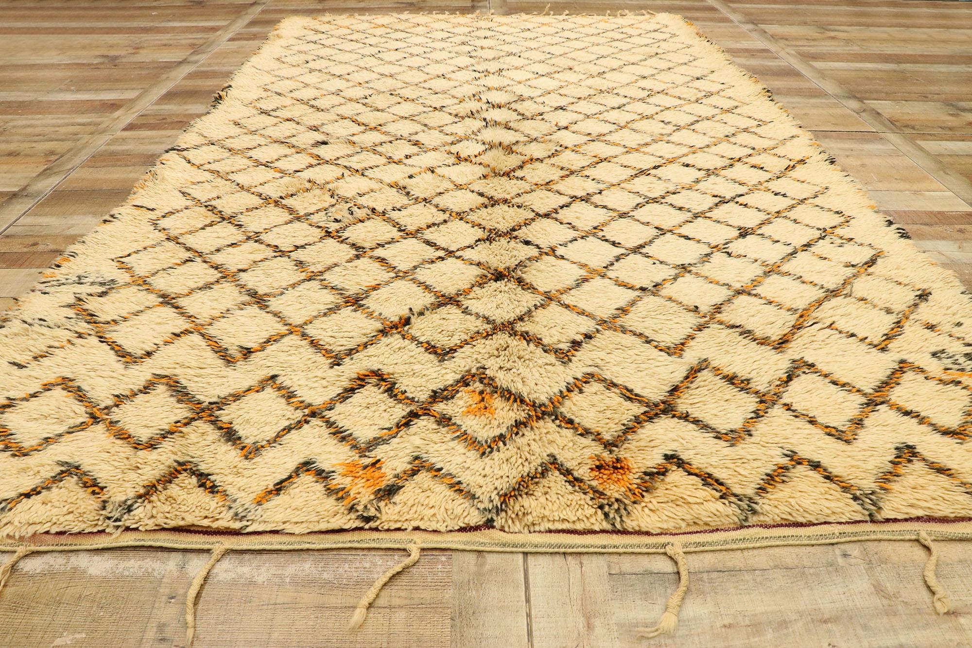 Vintage Moroccan Beni Ourain Rug with Mid-Century Modern Style For Sale 1